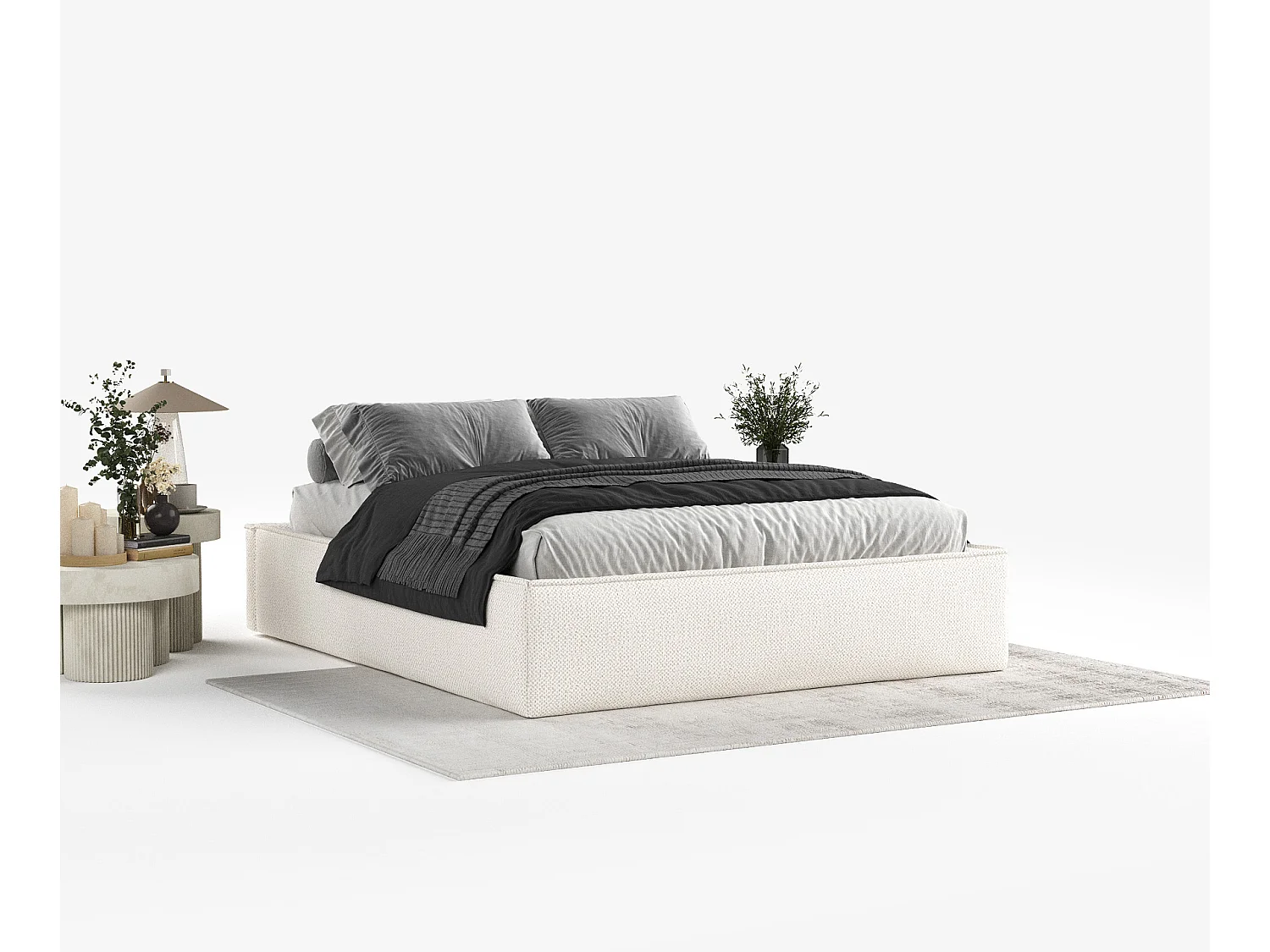 Lit coffre Alvar - 200 x 200 cm - chenille - crème