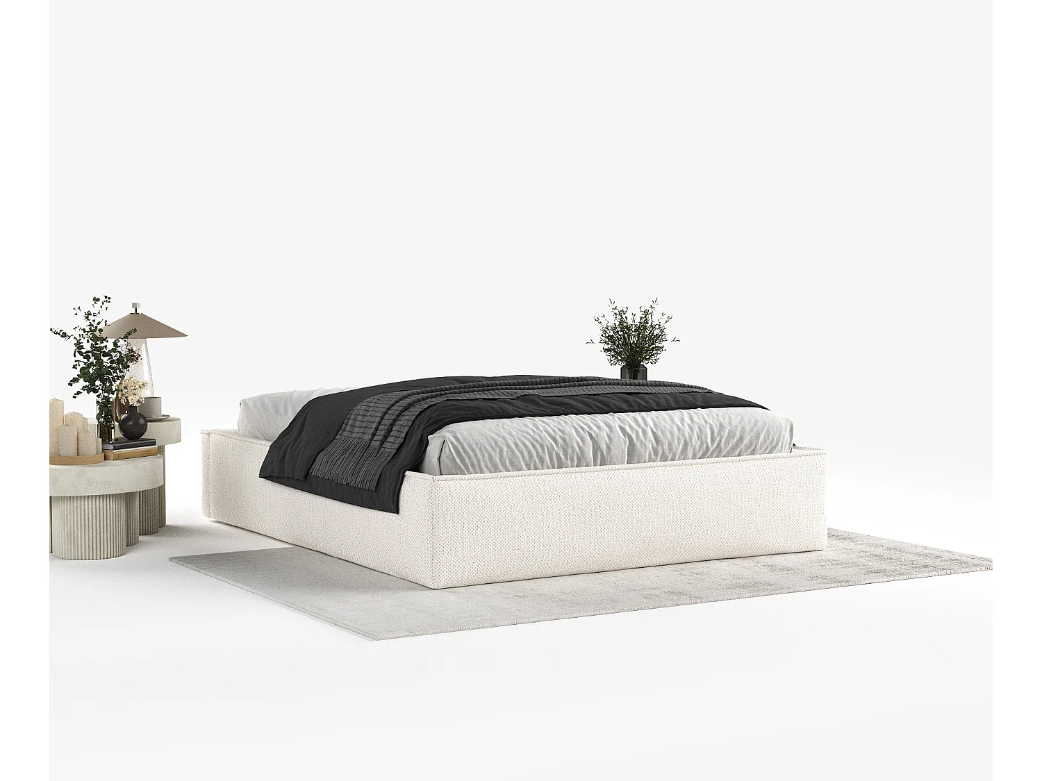 Lit coffre Alvar - 200 x 200 cm - chenille - crème