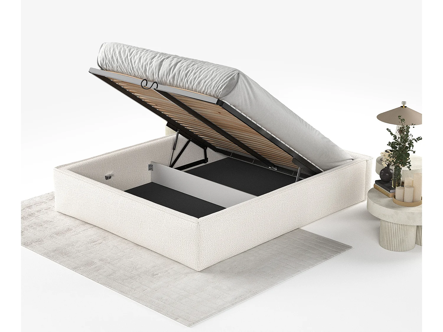 Polsterbett Alvar - 200 x 200 cm - Chenille-Stoff - creme