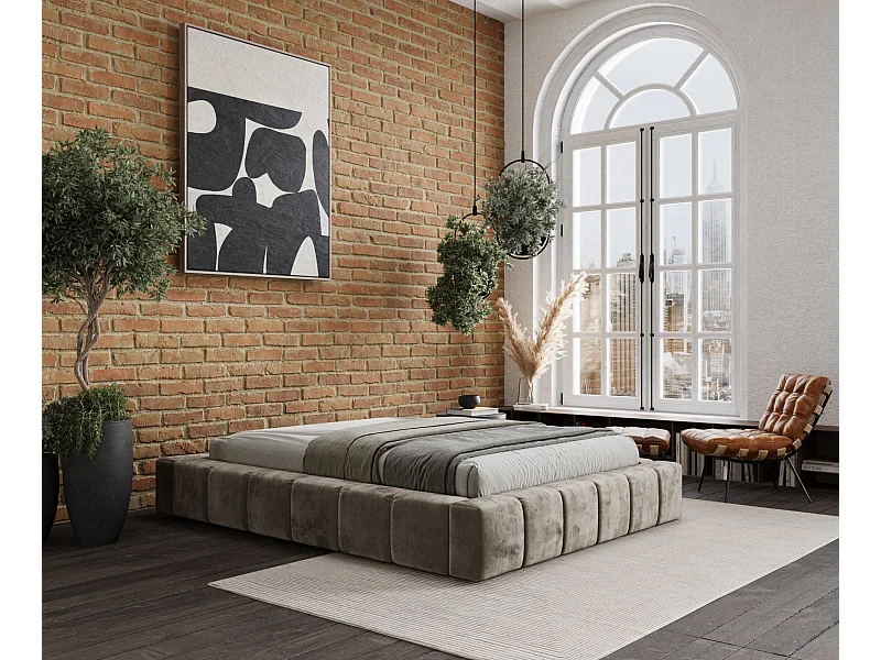 Polsterbett Aruba - 160 x 200 cm - Chenille-Stoff - beige