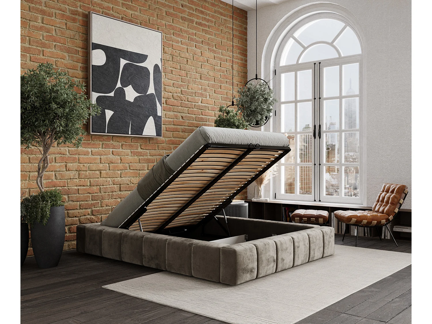 Polsterbett Aruba - 160 x 200 cm - Chenille-Stoff - beige