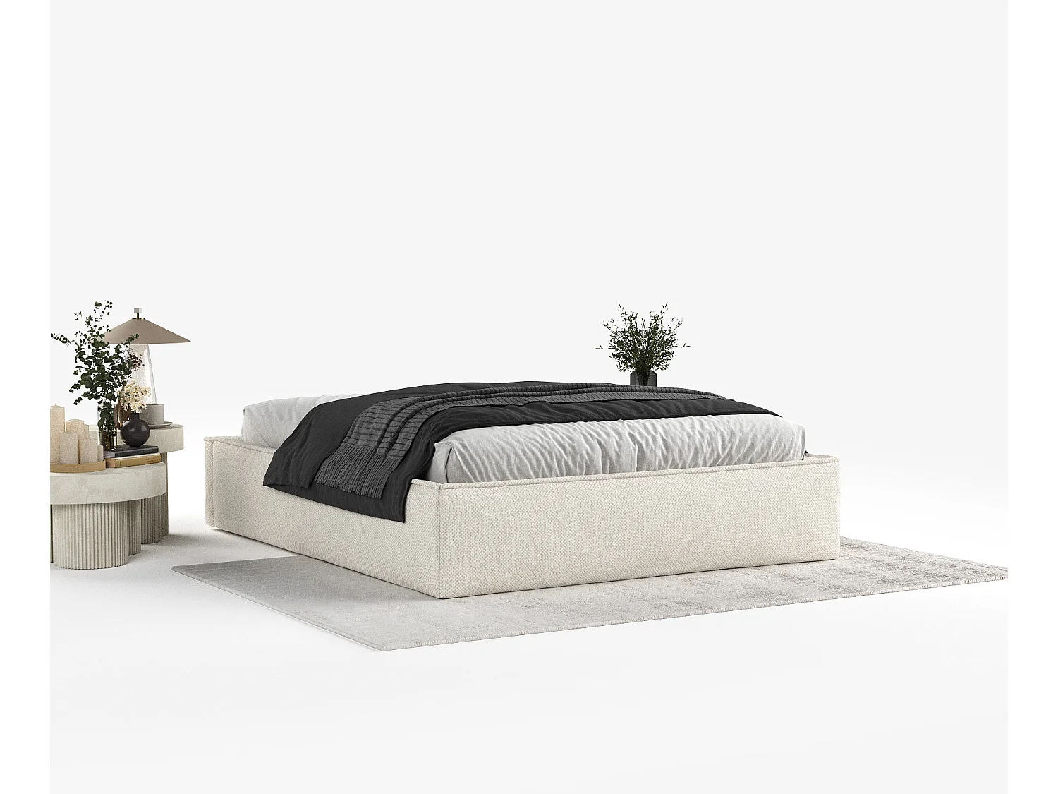 Lit coffre Alvar - 160 x 200 cm - chenille - beige