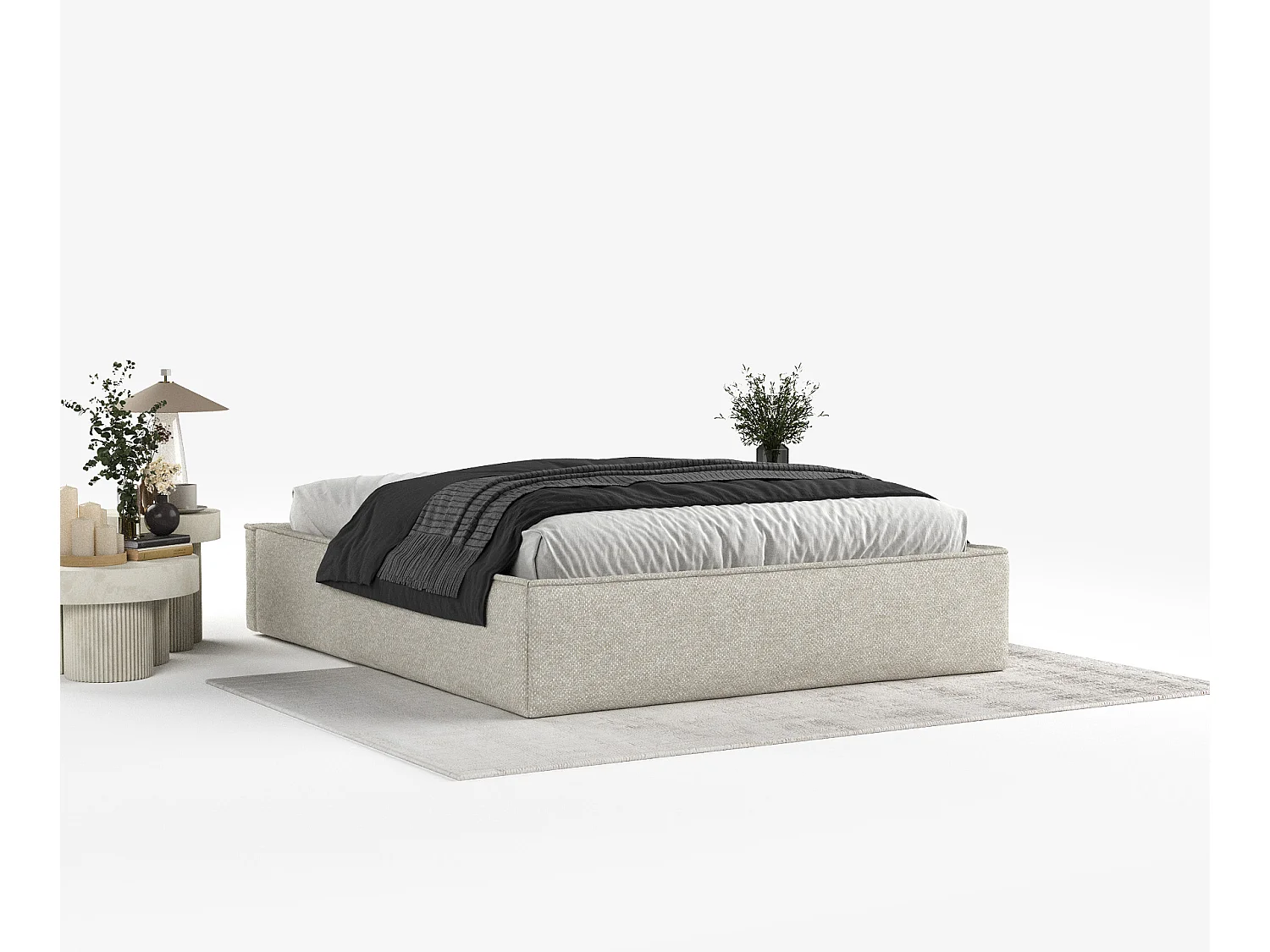 Lit coffre Alvar - 200 x 200 cm - chenille - beige-gris