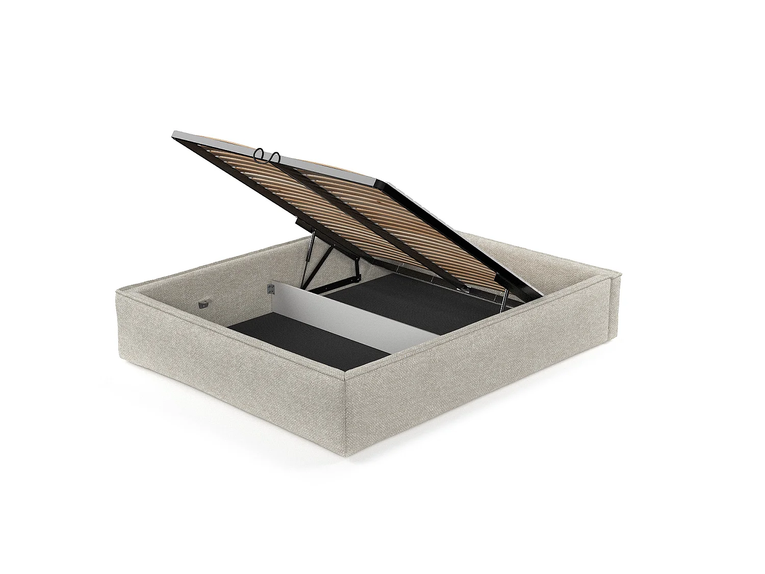 Lit coffre Alvar - 200 x 200 cm - chenille - beige-gris