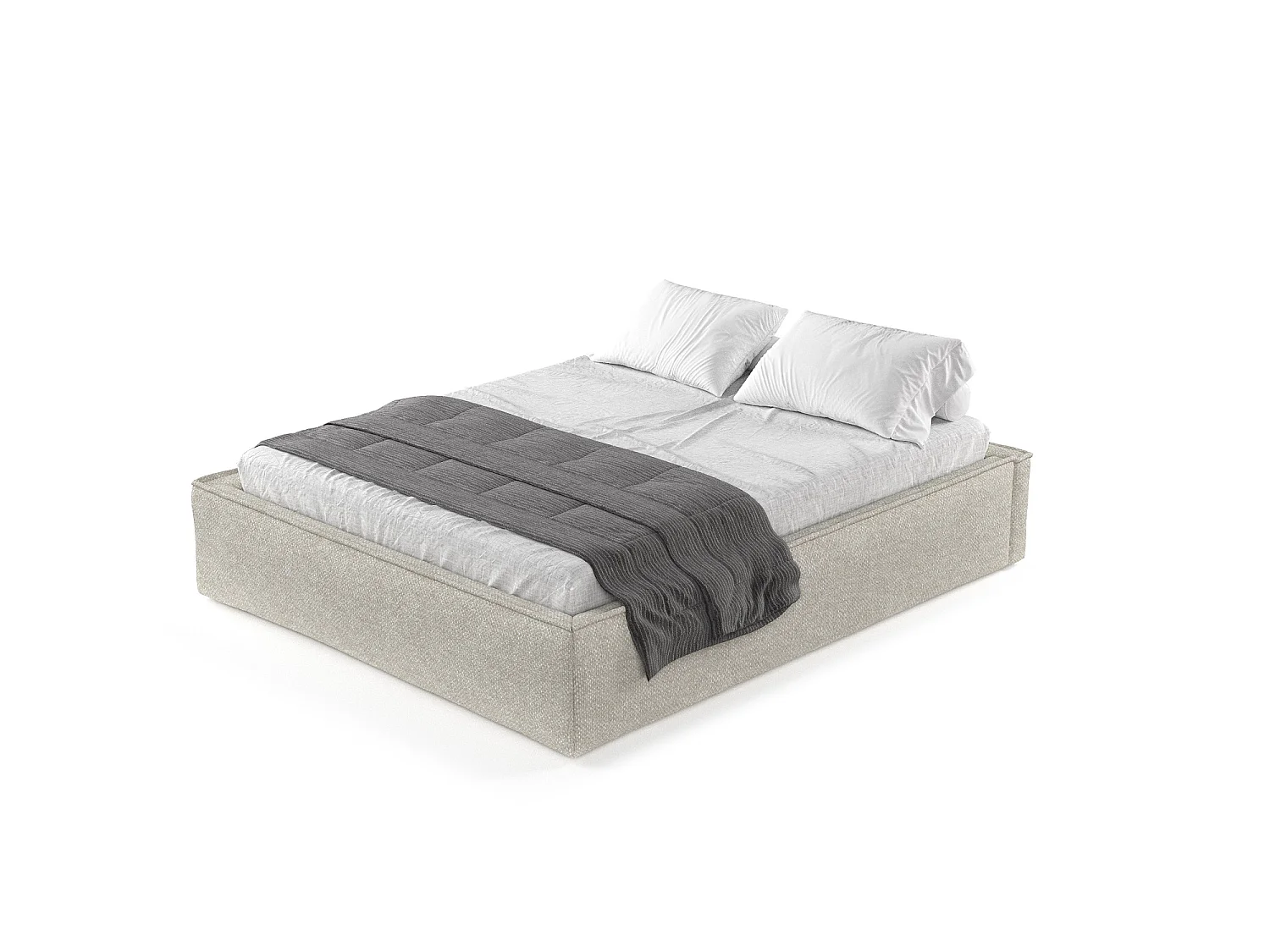 Lit coffre Alvar - 200 x 200 cm - chenille - beige-gris