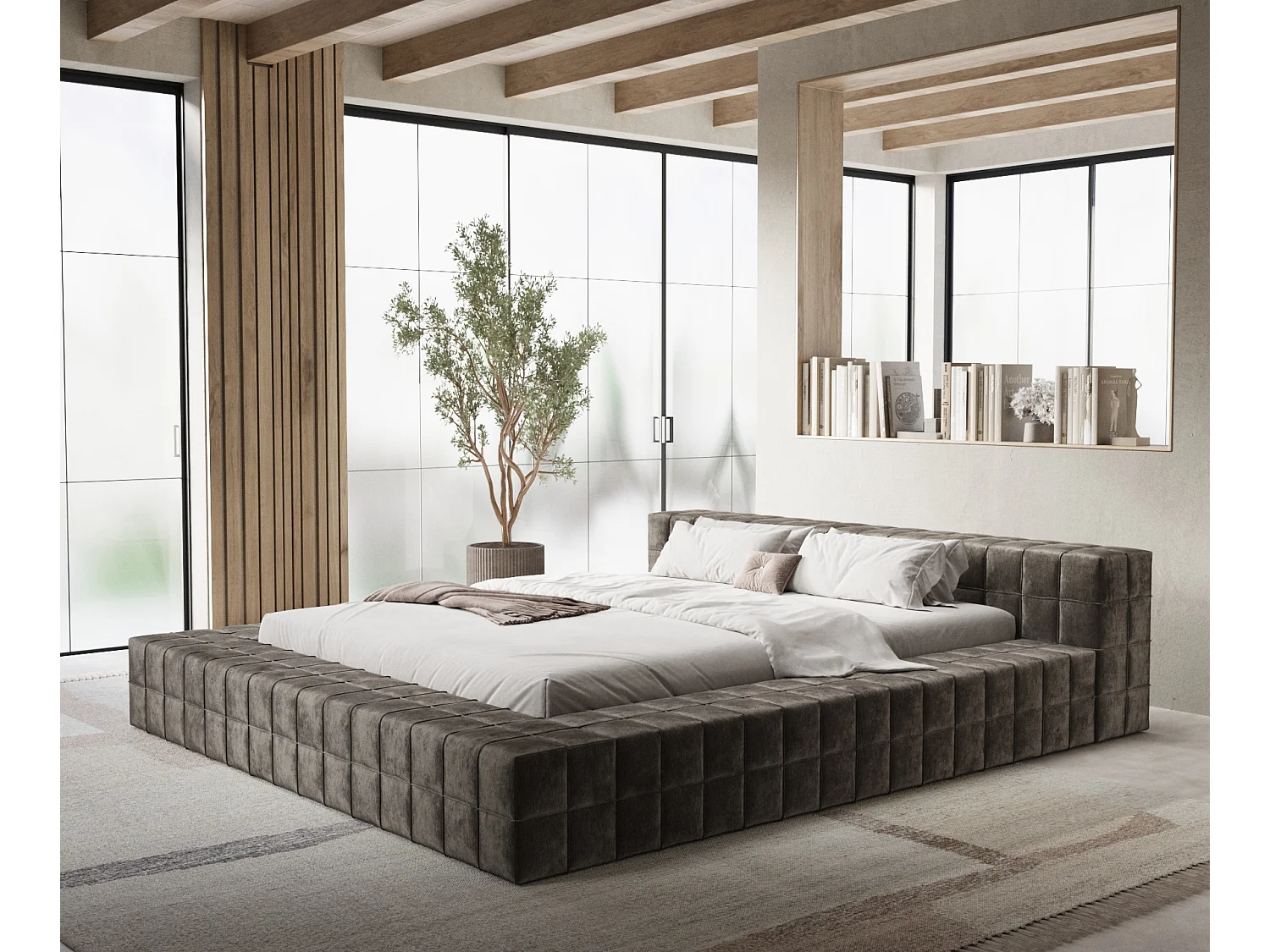 Polsterbett Nessino - 180 x 200 cm - Chenille-Stoff - braun