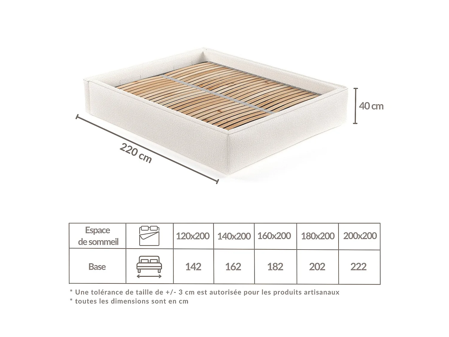 Lit coffre Alvar - 140 x 200 cm - chenille - beige