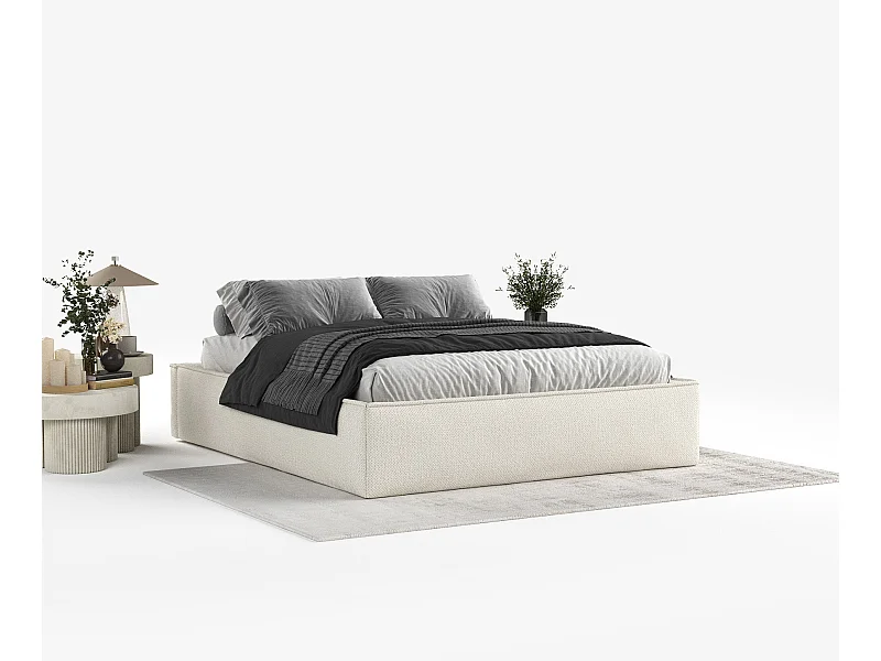 Łóżko tapicerowane Alvar - 140 x 200 cm - szenil - beżowy