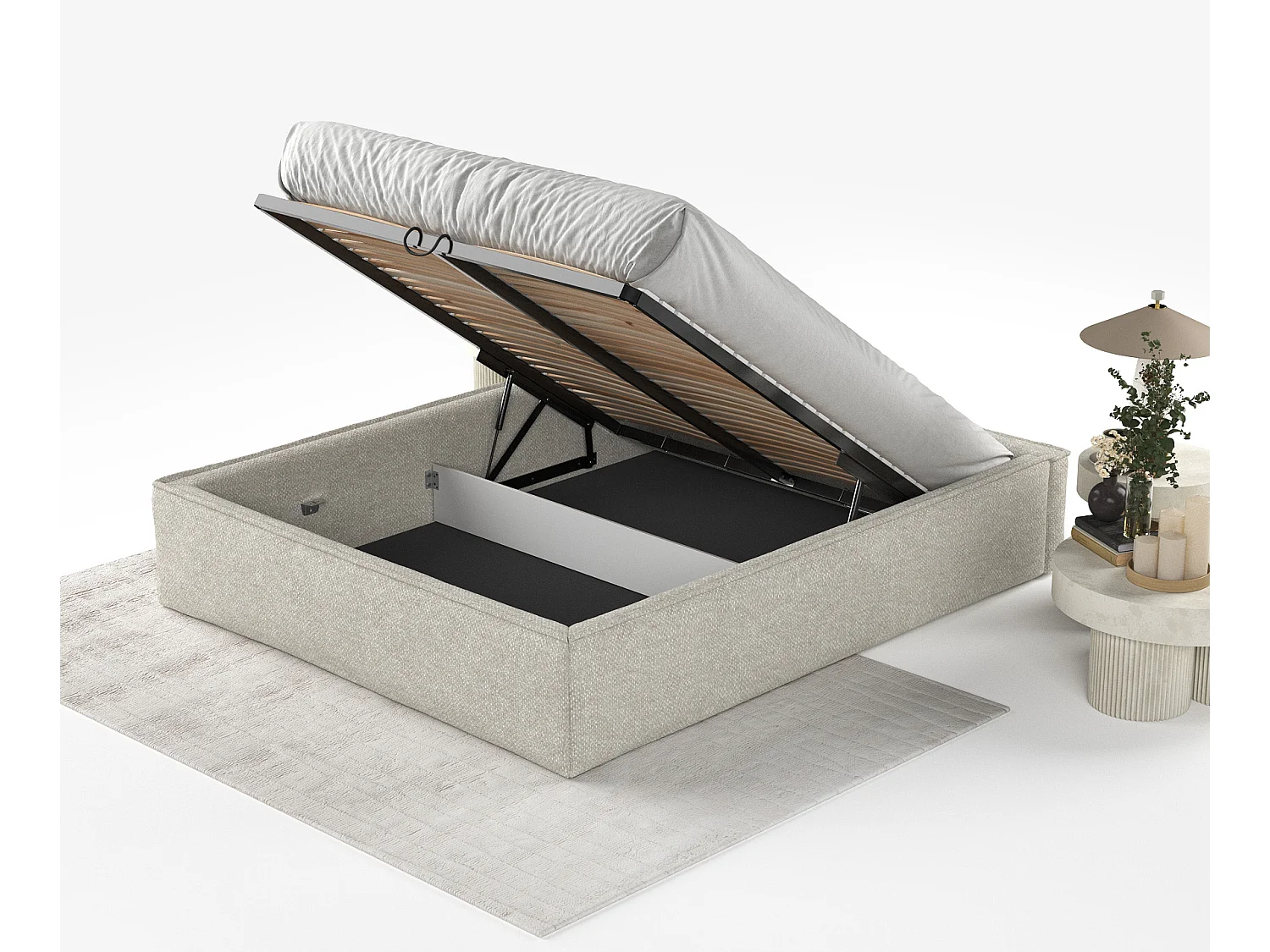 Lit coffre Alvar - 140 x 200 cm - chenille - beige-gris