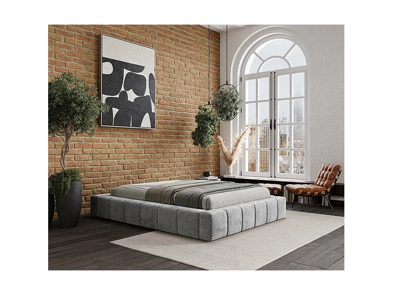 Polsterbett Aruba - 200 x 200 cm - Chenille-Stoff - hellgrau