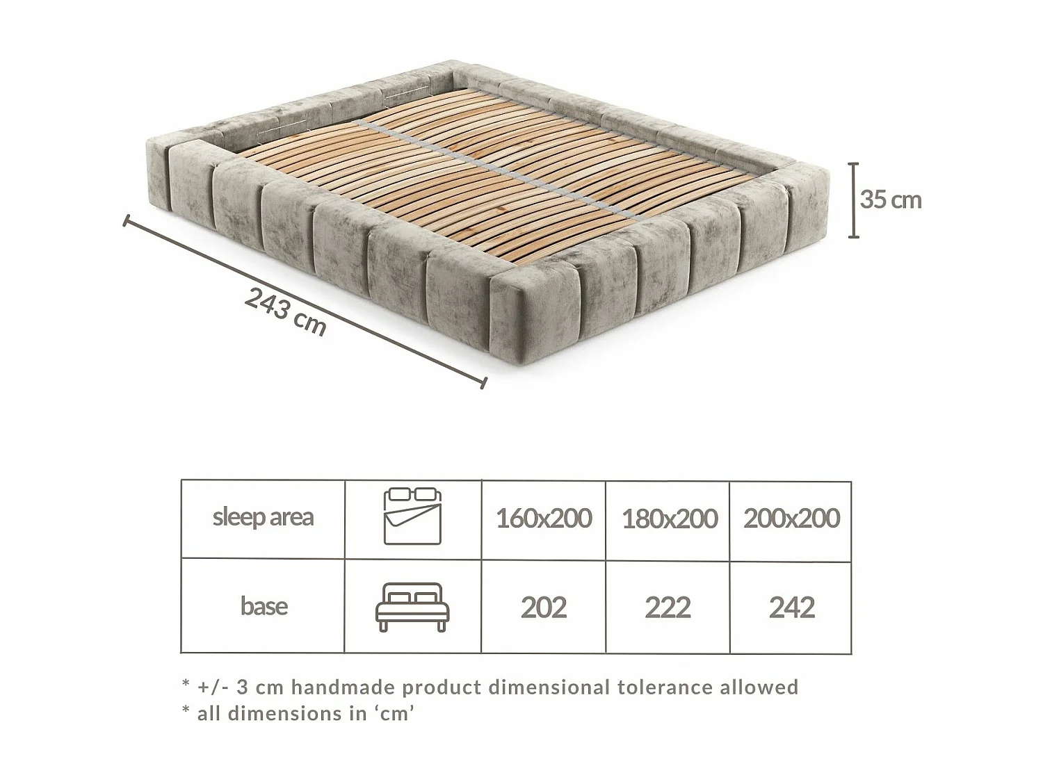 Lit coffre Aruba - 180 x 200 cm - chenille - beige