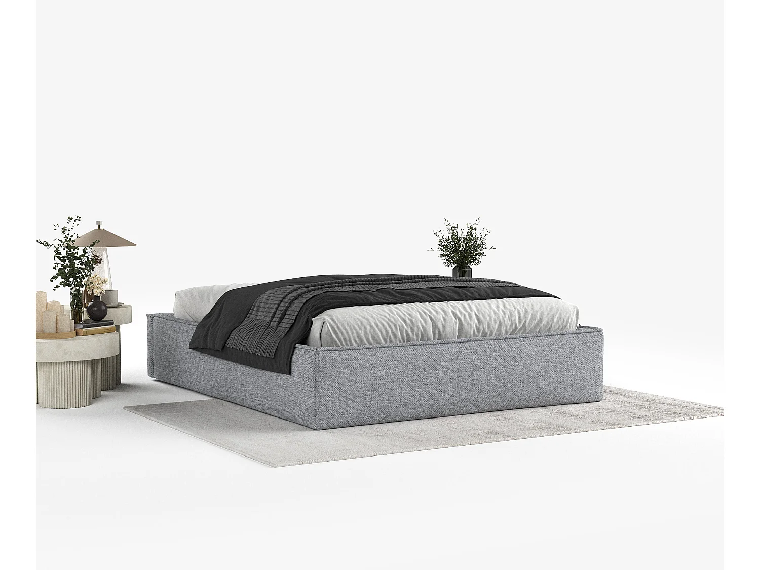 Lit coffre Alvar - 200 x 200 cm - chenille - gris