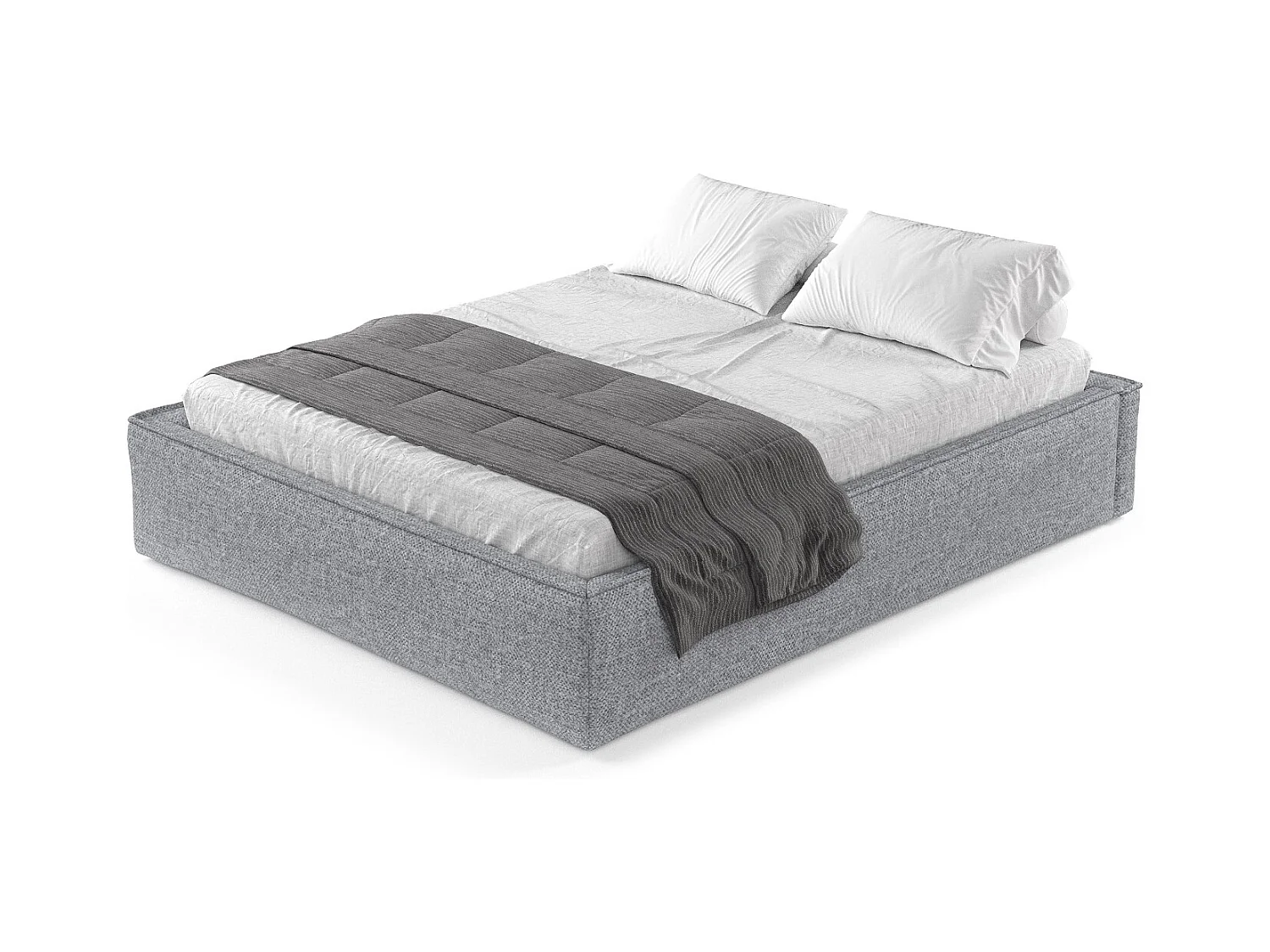 Lit coffre Alvar - 200 x 200 cm - chenille - gris