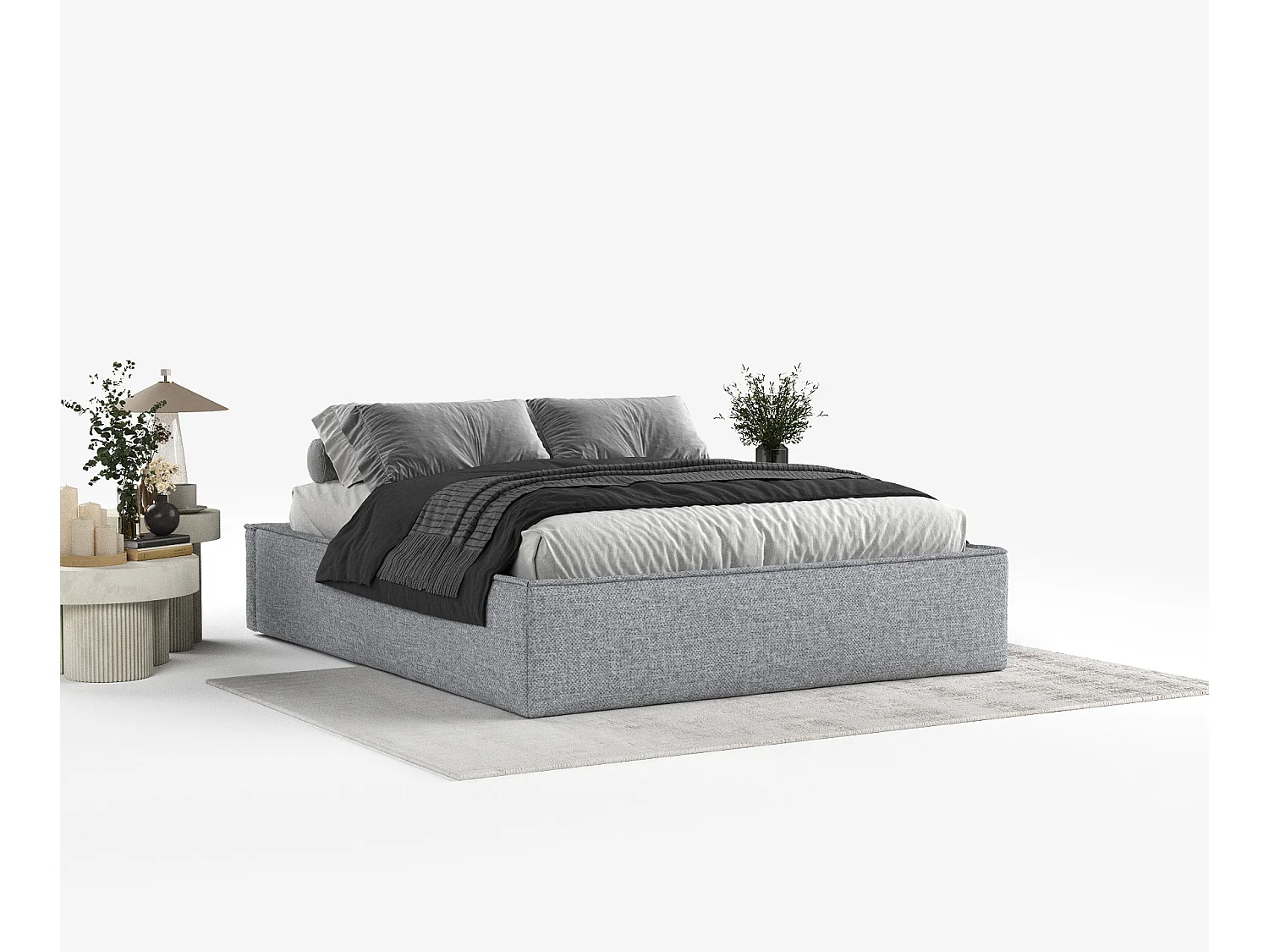 Polsterbett Alvar - 200 x 200 cm - Chenille-Stoff - grau