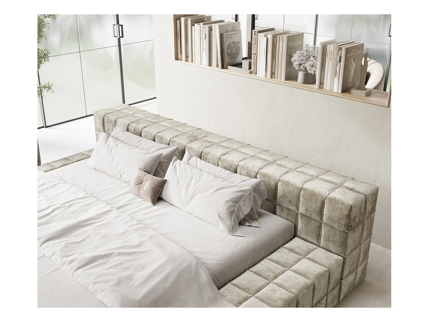 Polsterbett Nessino - 160 x 200 cm - Chenille-Stoff - beige