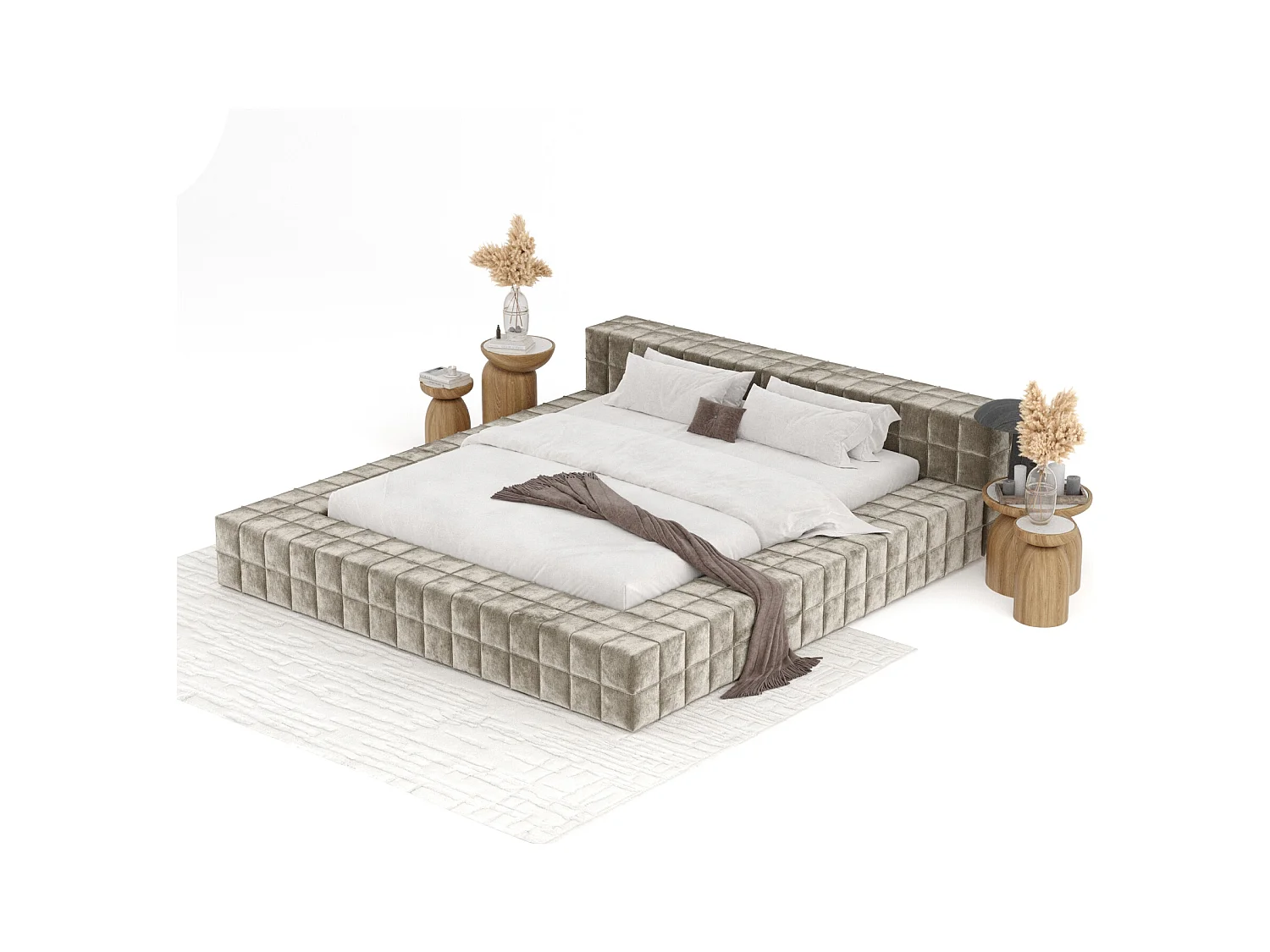 Polsterbett Nessino - 160 x 200 cm - Chenille-Stoff - beige