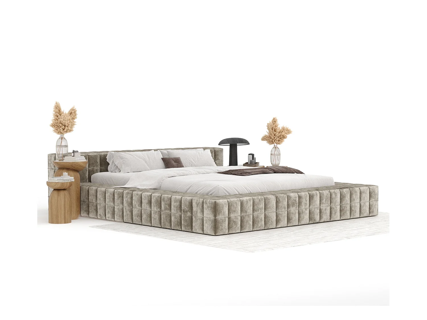 Polsterbett Nessino - 160 x 200 cm - Chenille-Stoff - beige