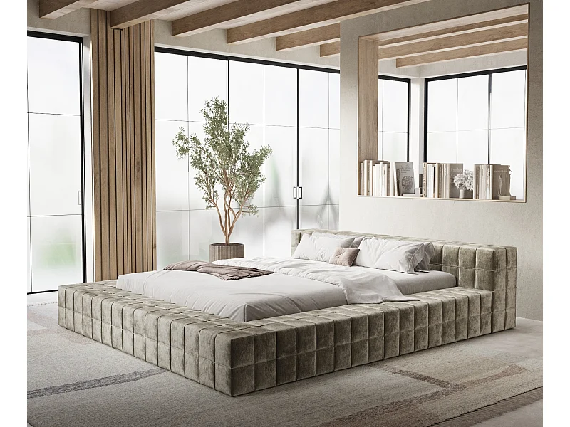 Lit coffre Nessino - 160 x 200 cm - chenille - beige