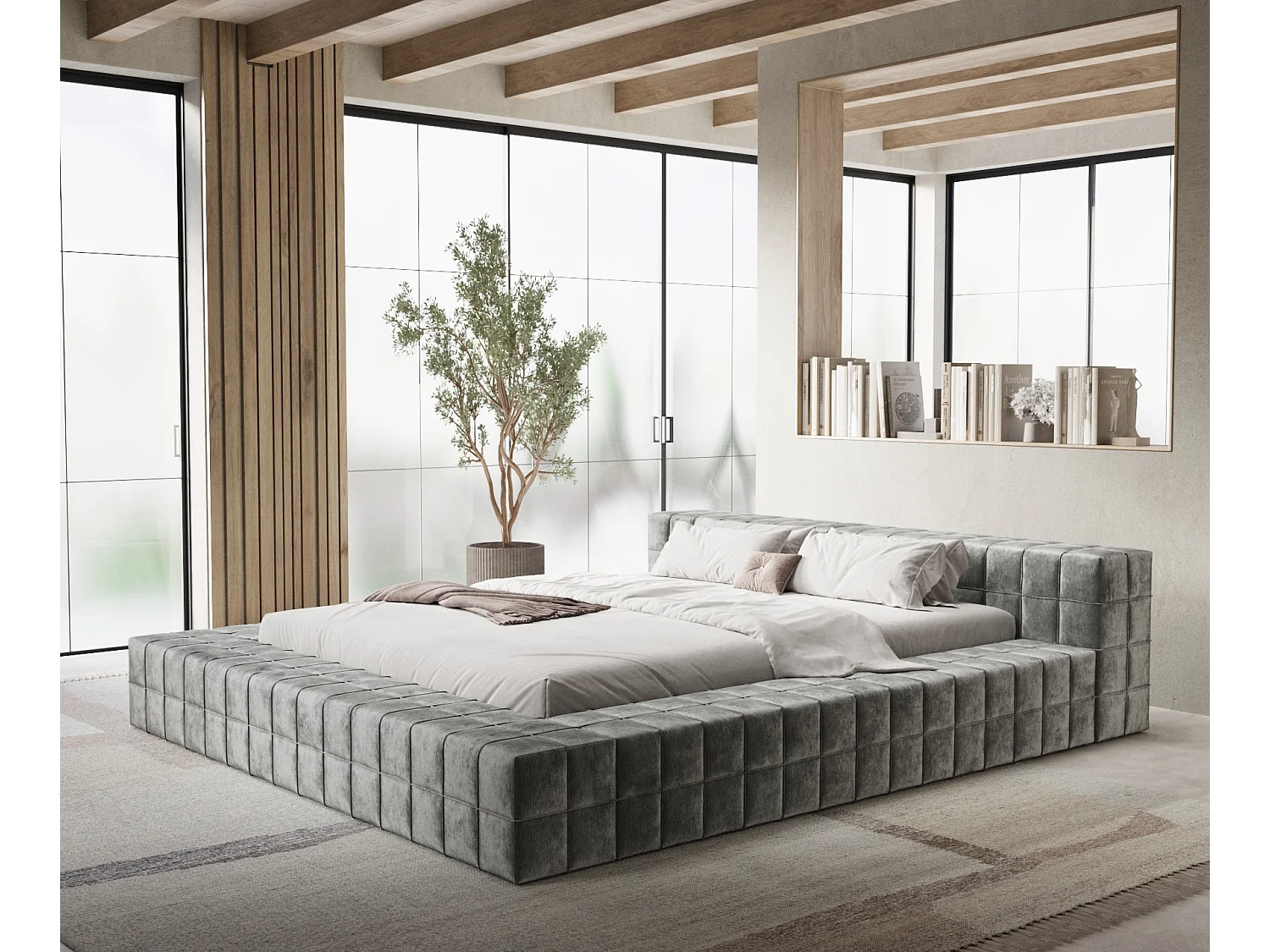 Polsterbett Nessino - 180 x 200 cm - Chenille-Stoff - grau