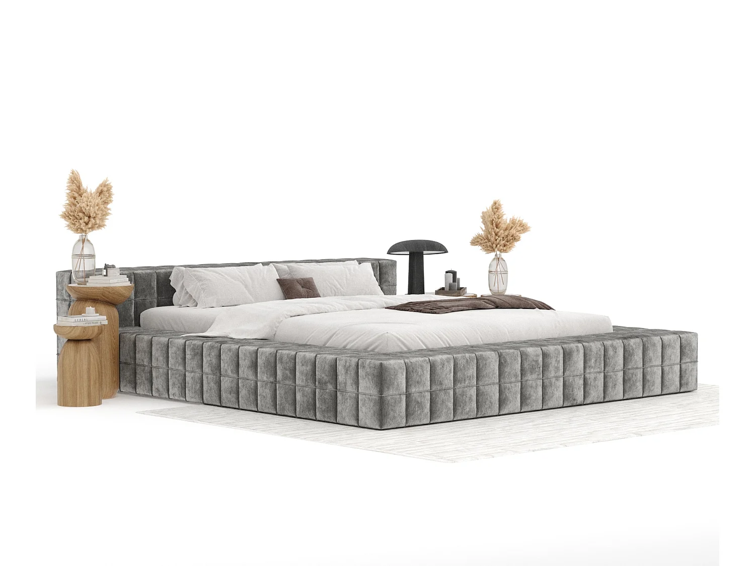 Polsterbett Nessino - 180 x 200 cm - Chenille-Stoff - grau