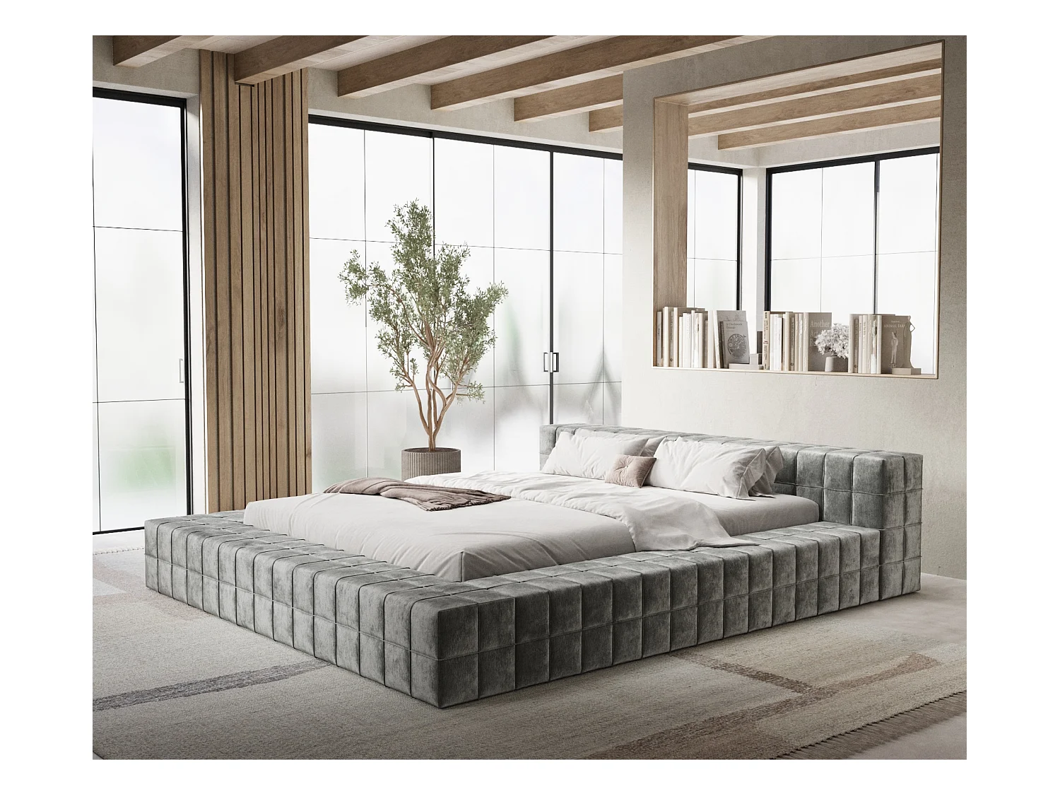 Lit coffre Nessino - 180 x 200 cm - chenille - gris