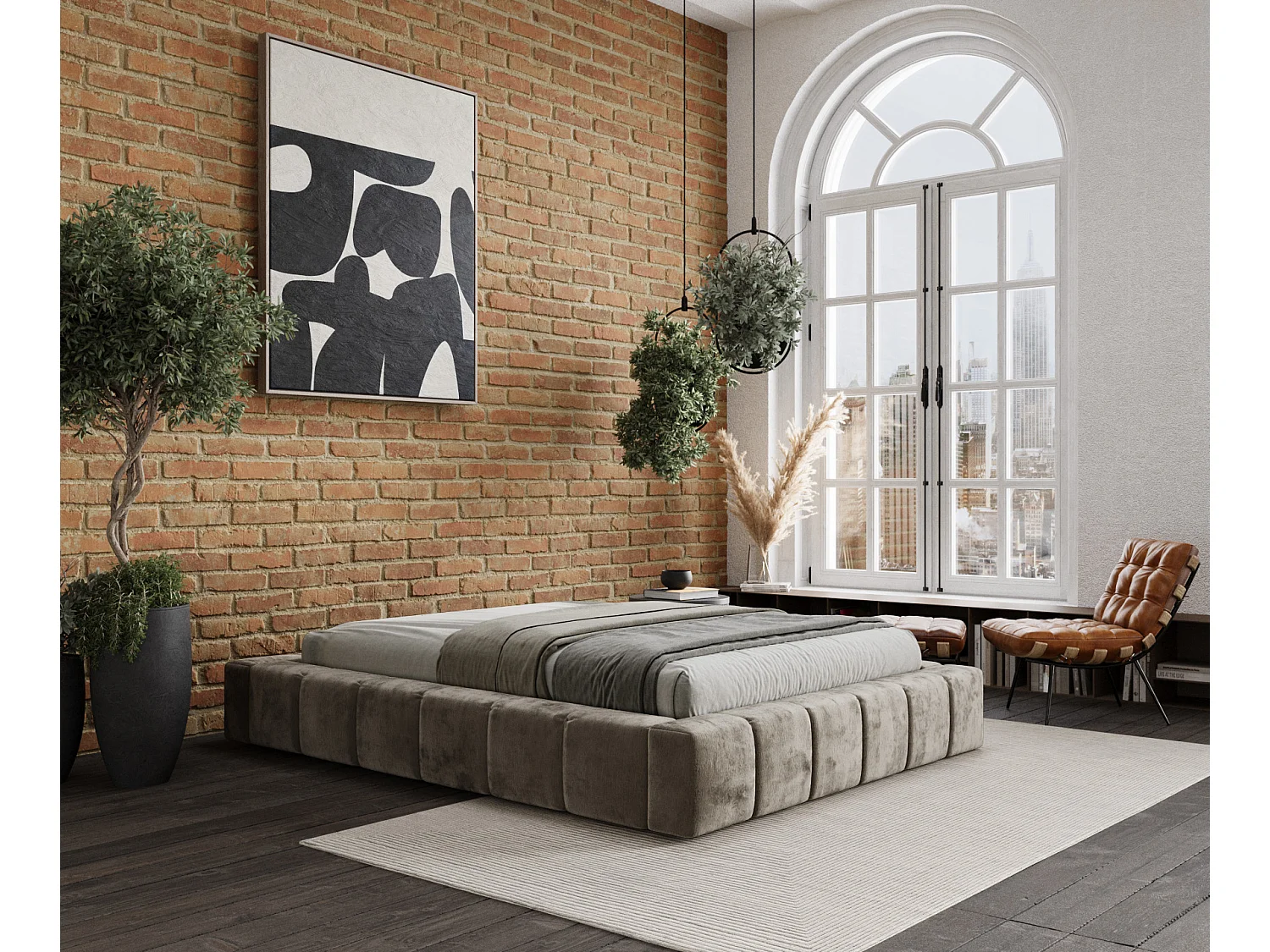 Polsterbett Aruba - 200 x 200 cm - Chenille-Stoff - beige