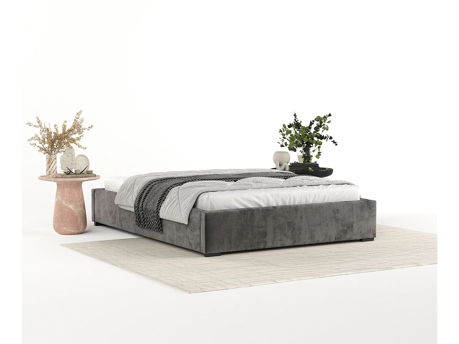 Lit coffre Maple - 160 x 200 cm - chenille - gris foncé
