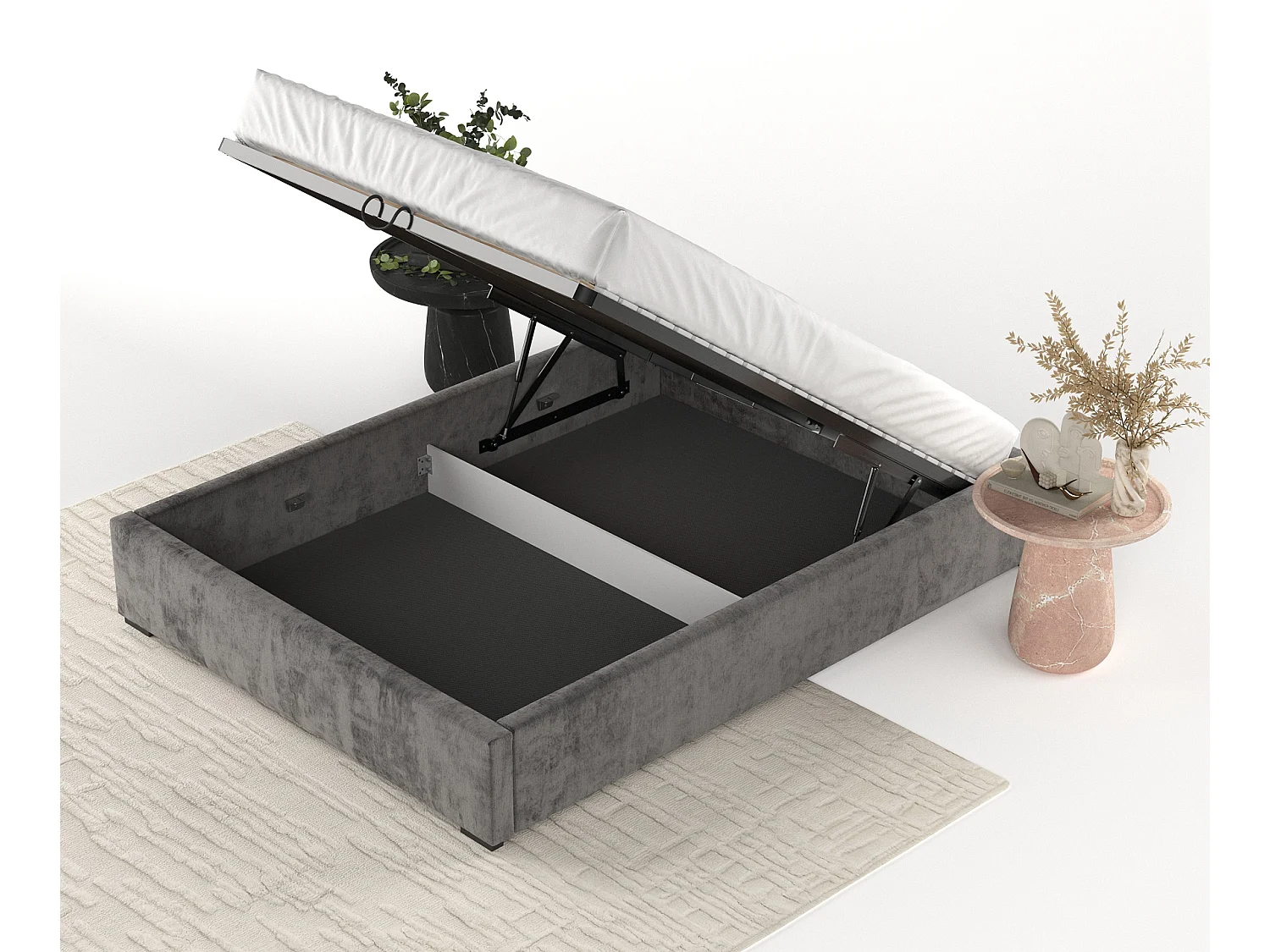 Lit coffre Maple - 160 x 200 cm - chenille - gris foncé
