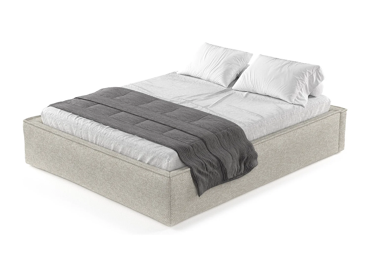 Lit coffre Alvar - 180 x 200 cm - chenille - beige-gris