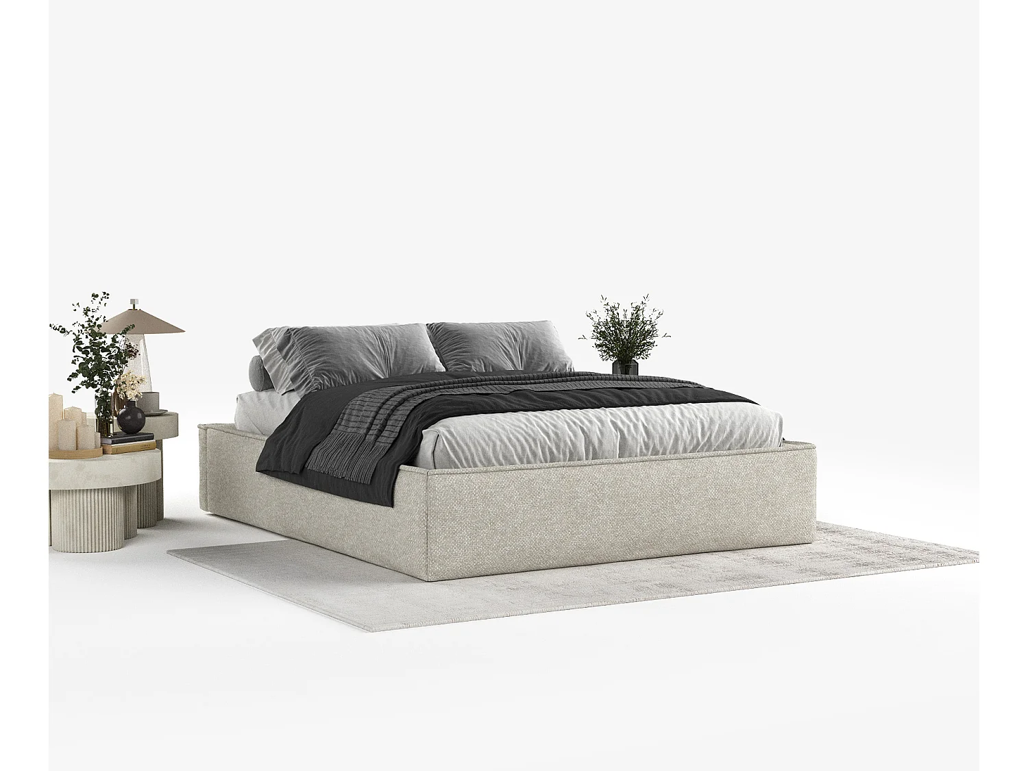 Lit coffre Alvar - 180 x 200 cm - chenille - beige-gris