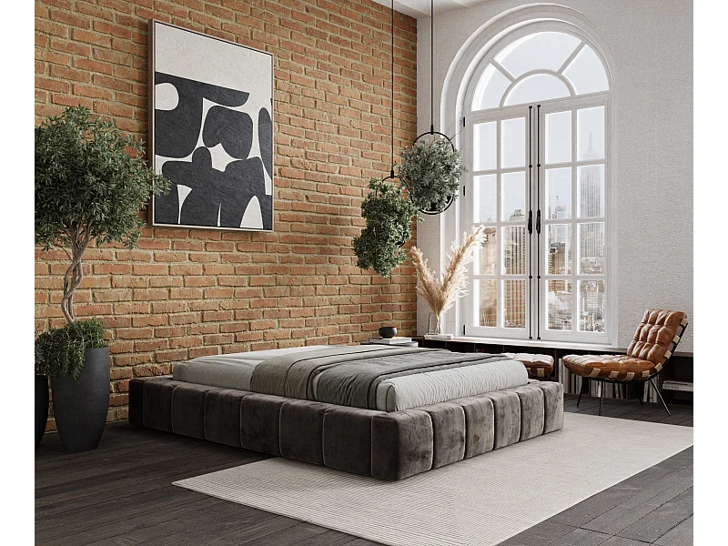 Polsterbett Aruba - 200 x 200 cm - Chenille-Stoff - braun