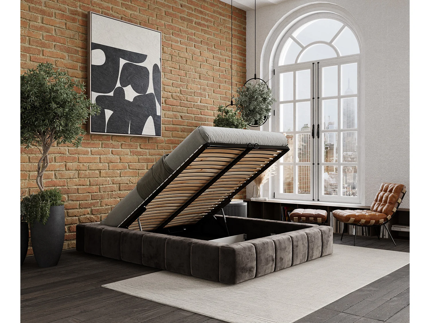 Polsterbett Aruba - 200 x 200 cm - Chenille-Stoff - braun