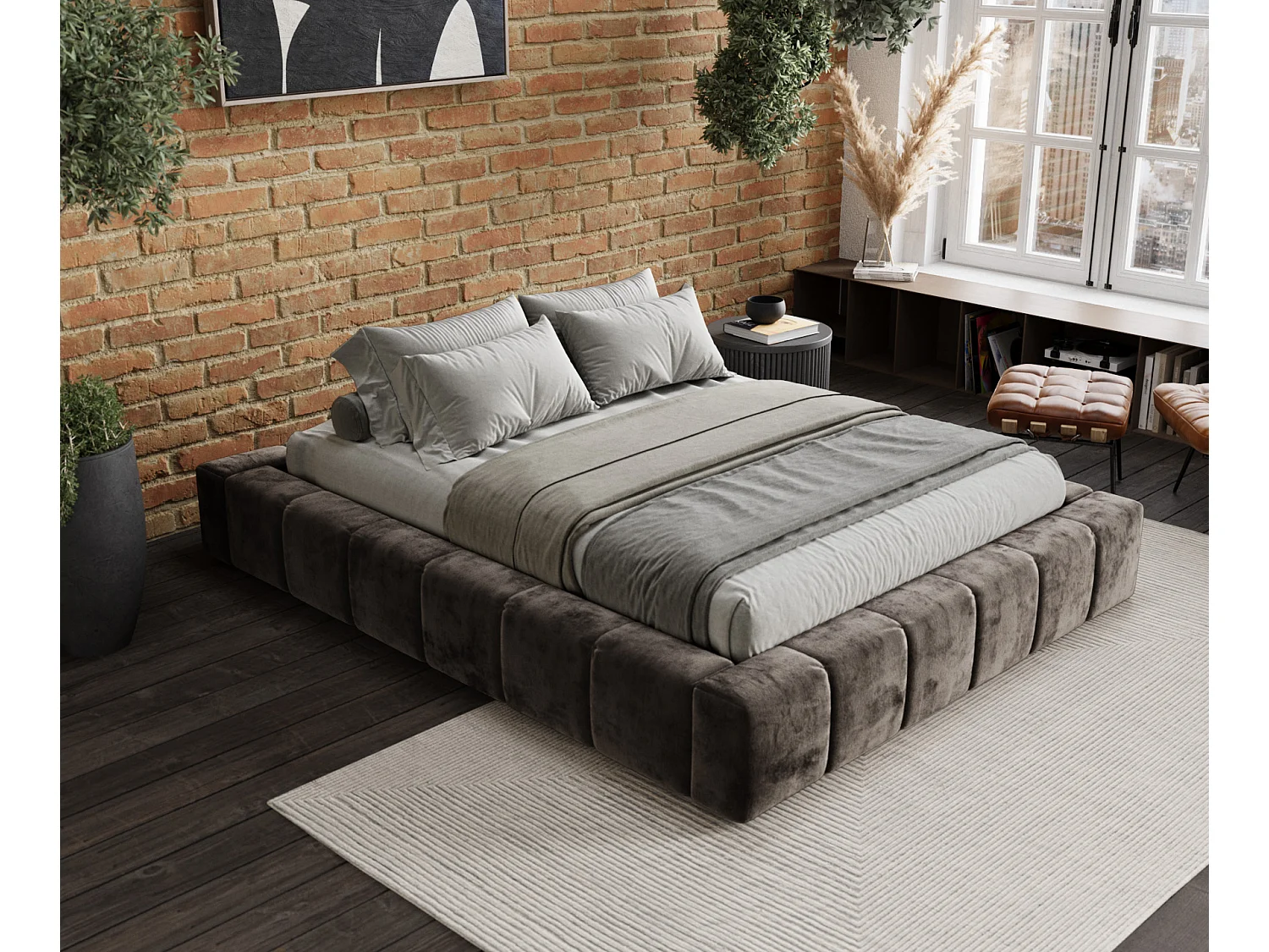 Polsterbett Aruba - 200 x 200 cm - Chenille-Stoff - braun