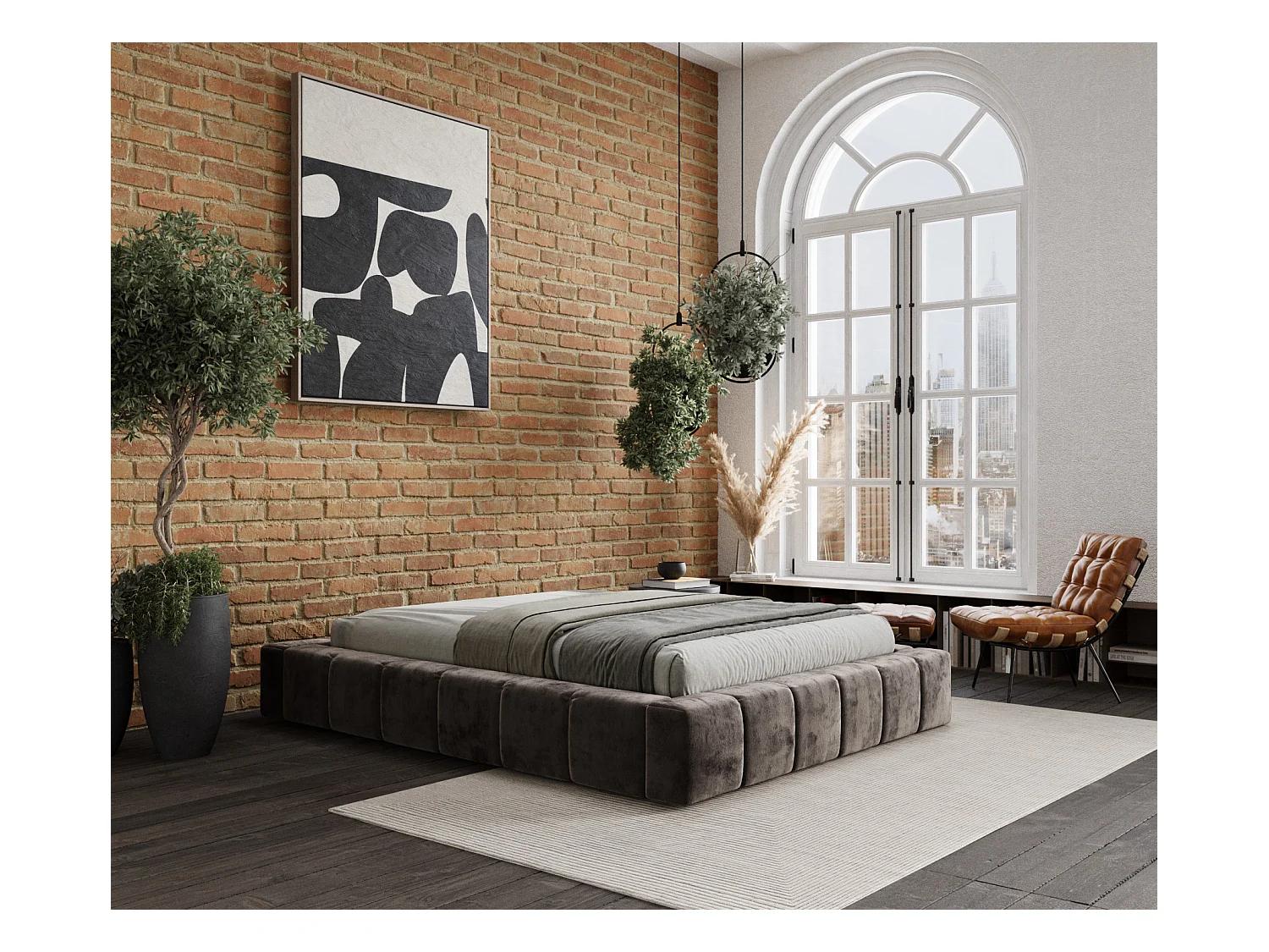 Lit coffre Aruba - 200 x 200 cm - chenille - brun