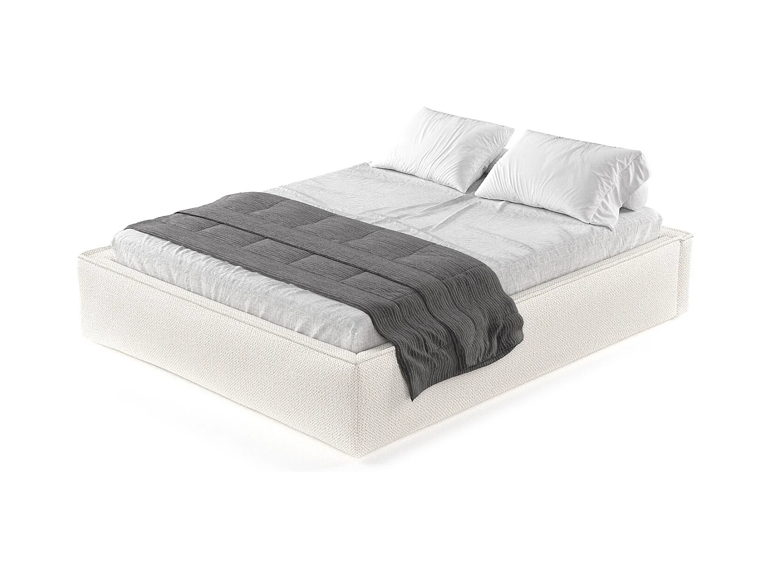 Lit coffre Alvar - 160 x 200 cm - chenille - crème