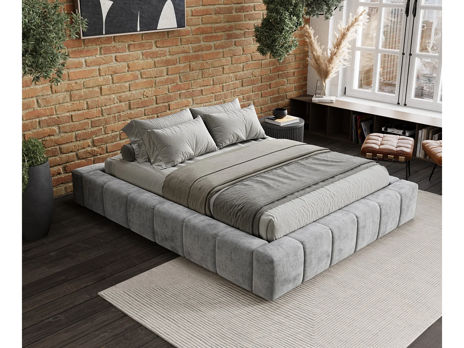 Lit coffre Aruba - 180 x 200 cm - chenille - gris clair