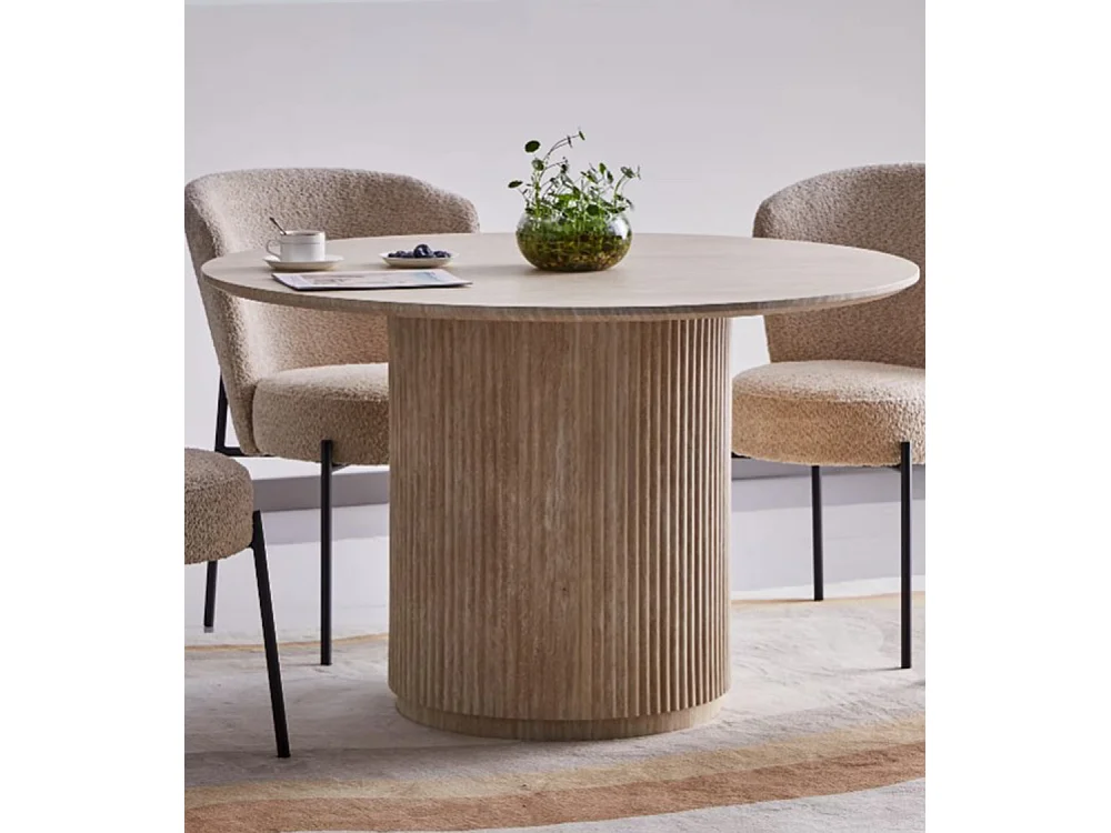 Mesa de comedor redonda de base central acanalada para 4 comensales 120 cm Cela