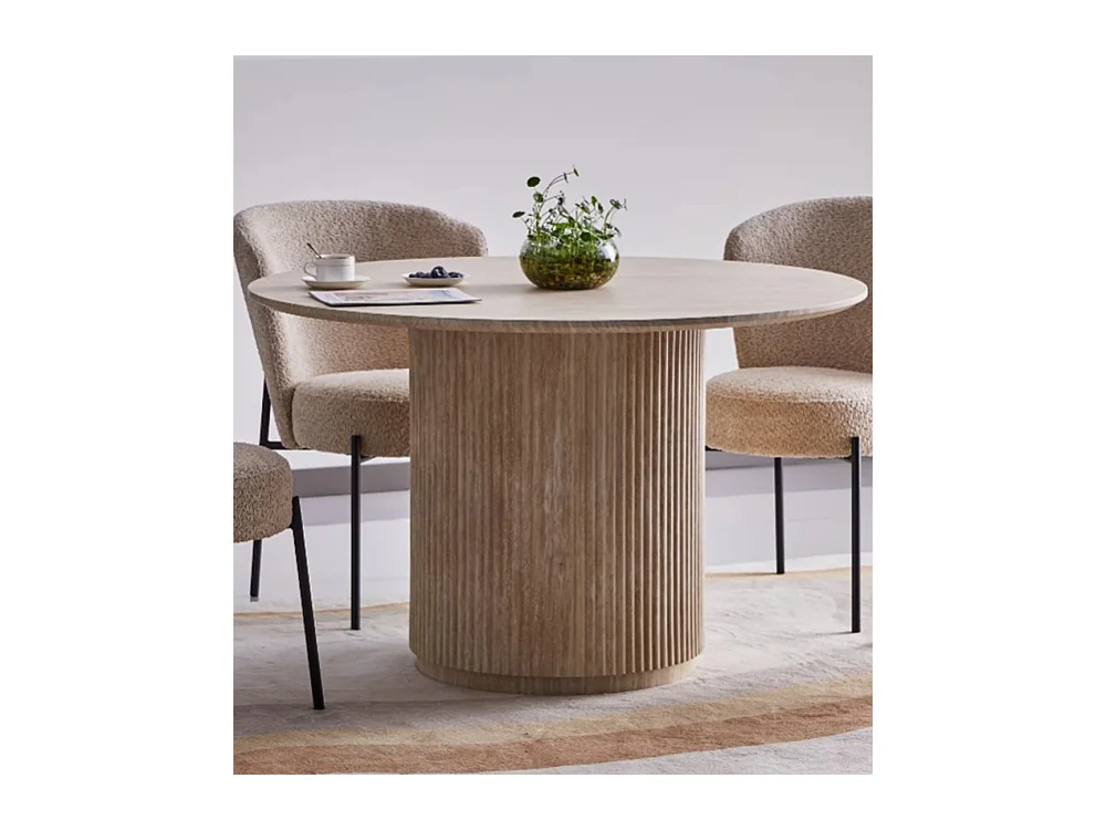 Mesa de comedor redonda de base central acanalada para 4 comensales 120 cm Cela