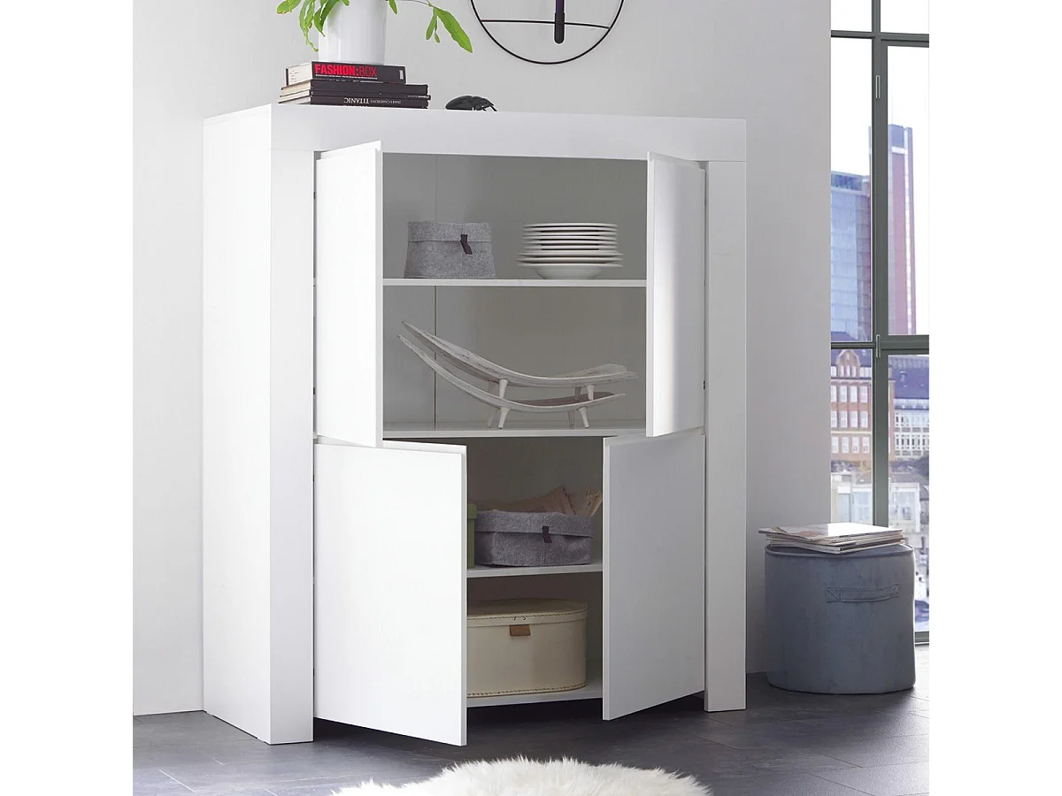 FIRMIN - Rangement 4 portes Blanc Finition Mat