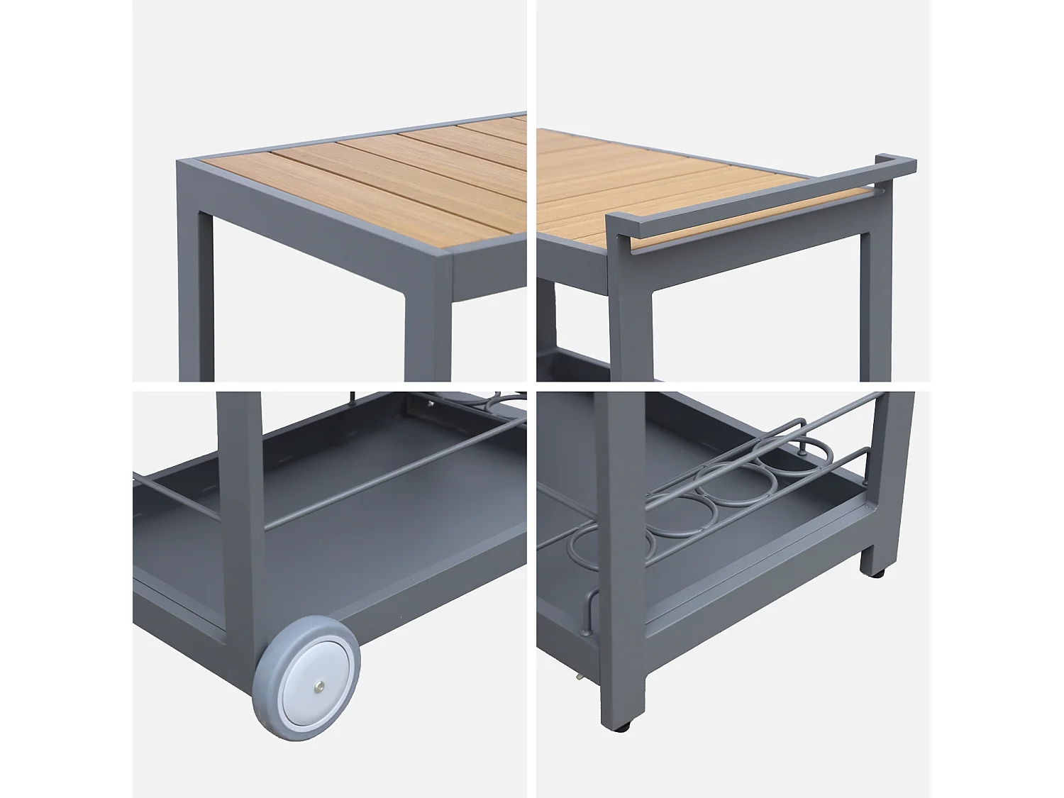 Carrello da cucina in alluminio con ruote e maniglia, 84cm, antracite
