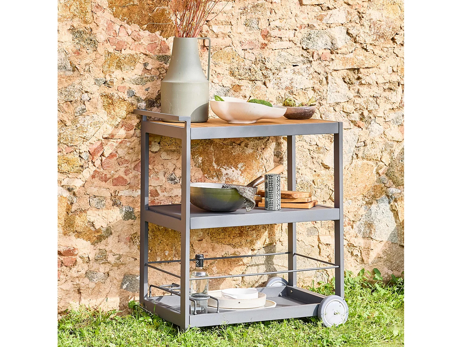 Carrello da cucina in alluminio con ruote e maniglia, 84cm, antracite