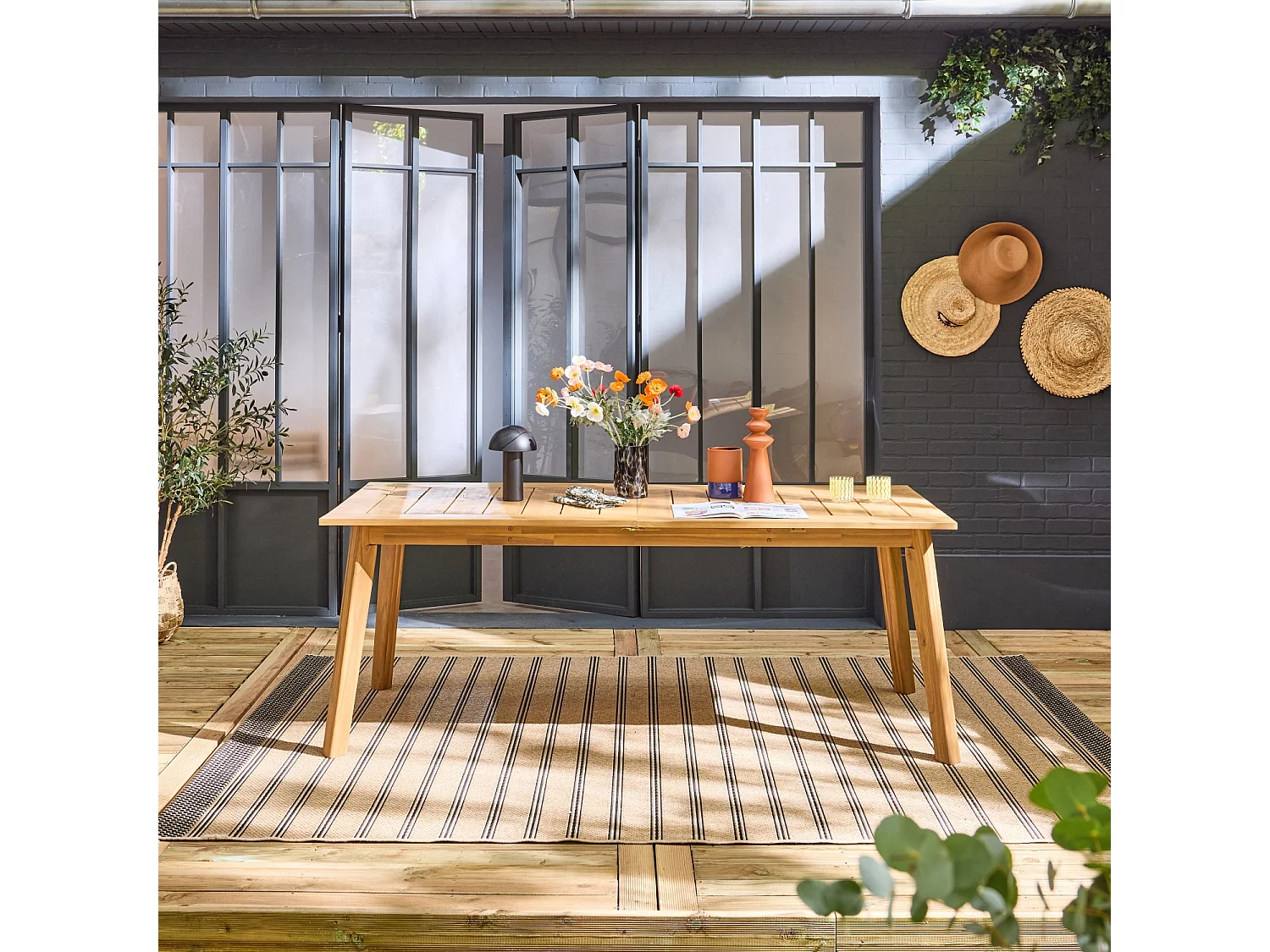 Mesa de jardín de madera de acacia, 10 plazas natural