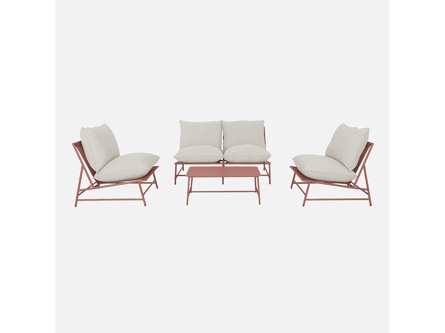 Salon de jardin acier SOFIA terracotta et beige. 4 places. table rectangulaire