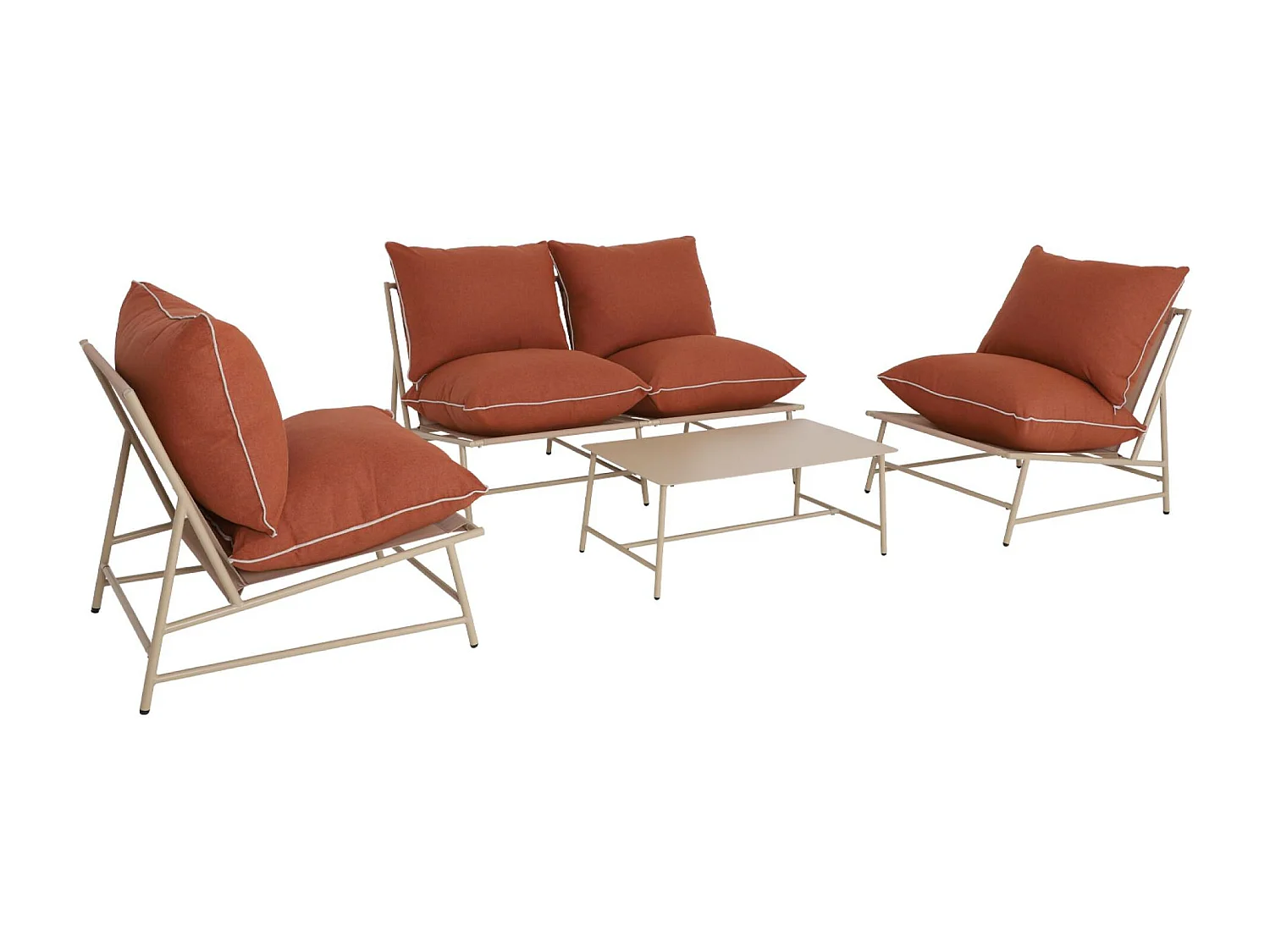 Salon de jardin acier SOFIA beige et terracotta. 4 places. table rectangulaire