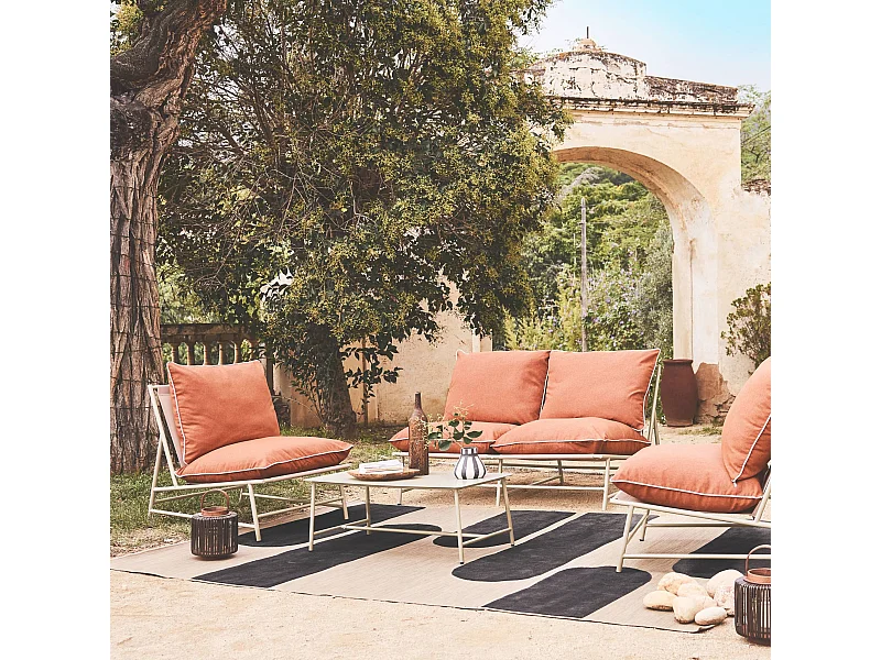 Salon de jardin acier SOFIA beige et terracotta. 4 places. table rectangulaire