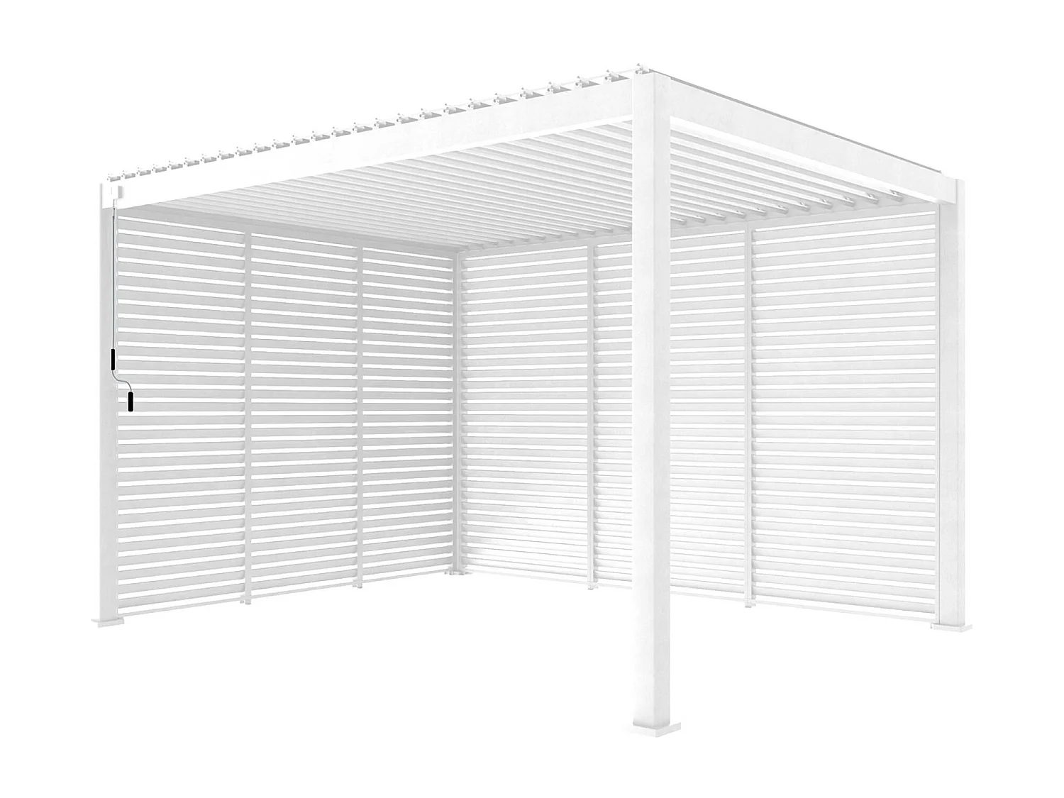 Pergola bioclimatique Triomphe 3x4 + 3 persiennes 100cm pour le côté de 3m. panneau brise vue. L 400 x P 300 x H 250 cm