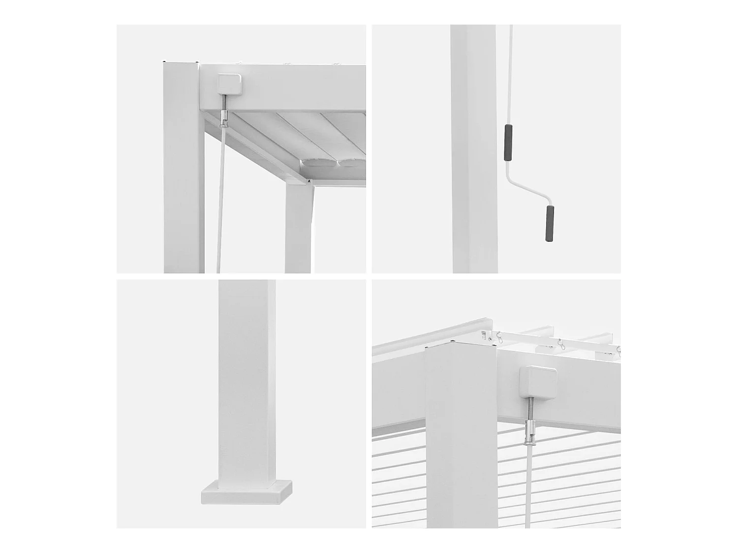 Pergola bioclimatica 3x4 in alluminio + 3 tende da 100cm, bianco