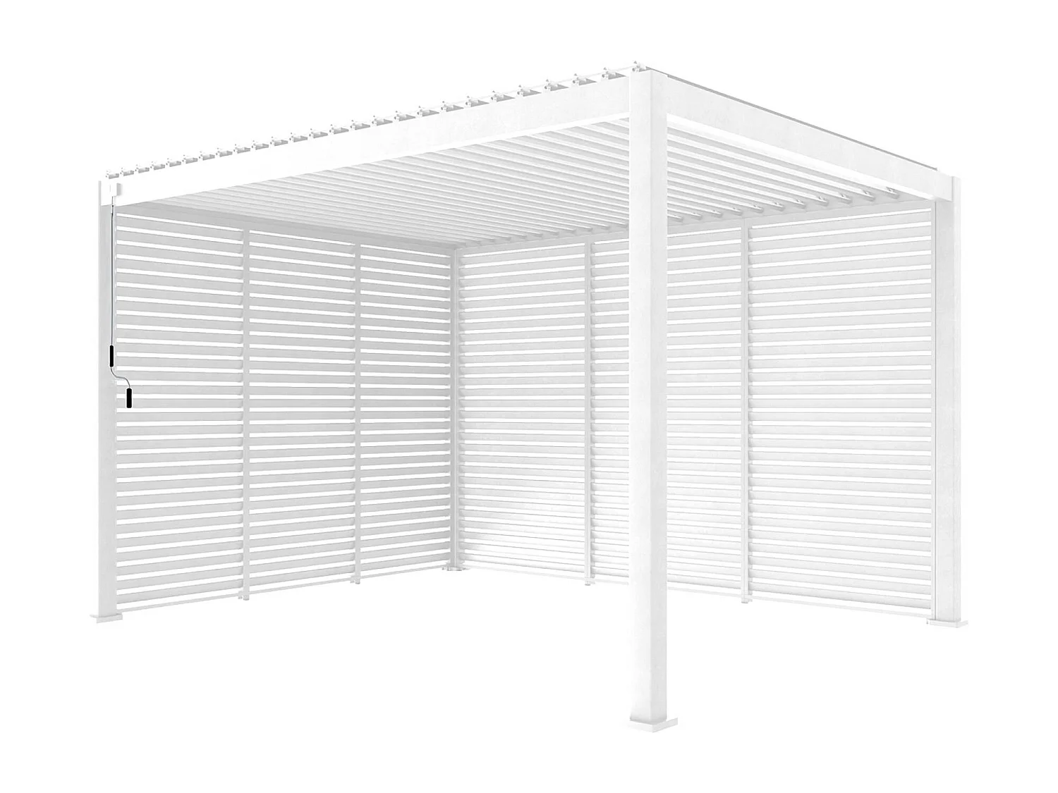 Pérgola bioclimática de aluminio 3x4m + 3 persianas de 1m blanco