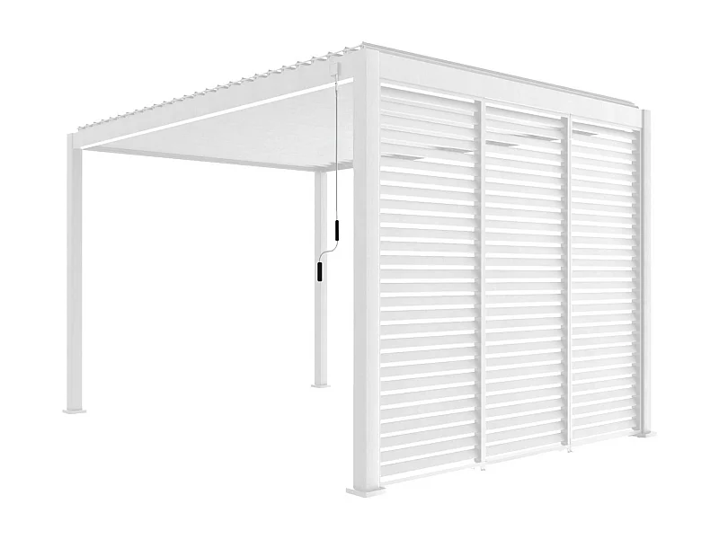 Pérgola bioclimática de aluminio 3x4m + 3 persianas de 100cm blanco
