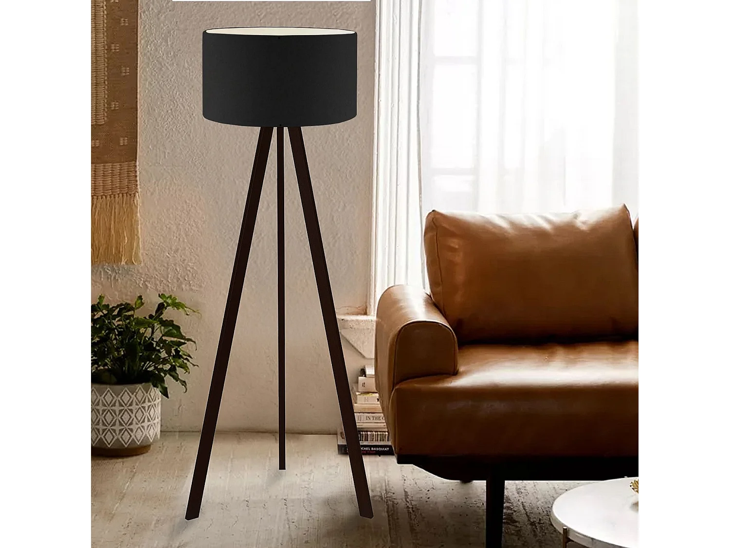 Lampadaire trépied Tympanum 140cm Tissu et Bois Noir